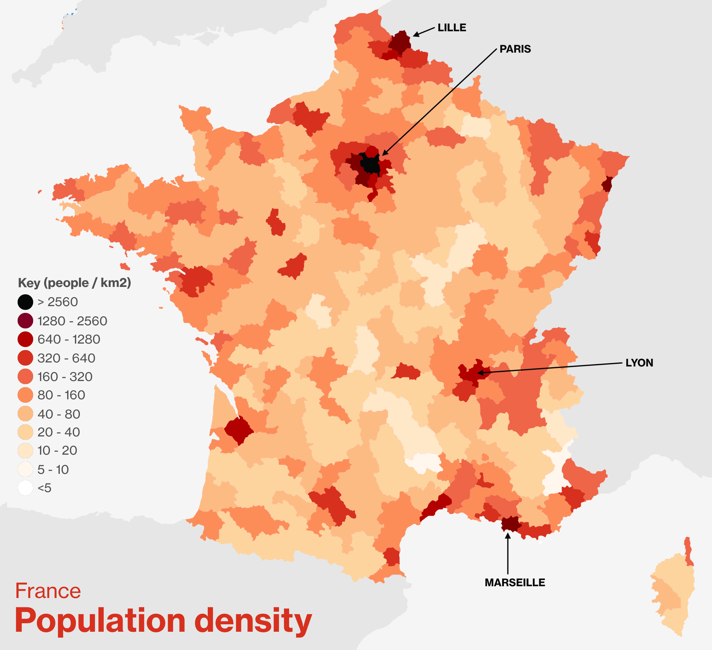 Population density map of France