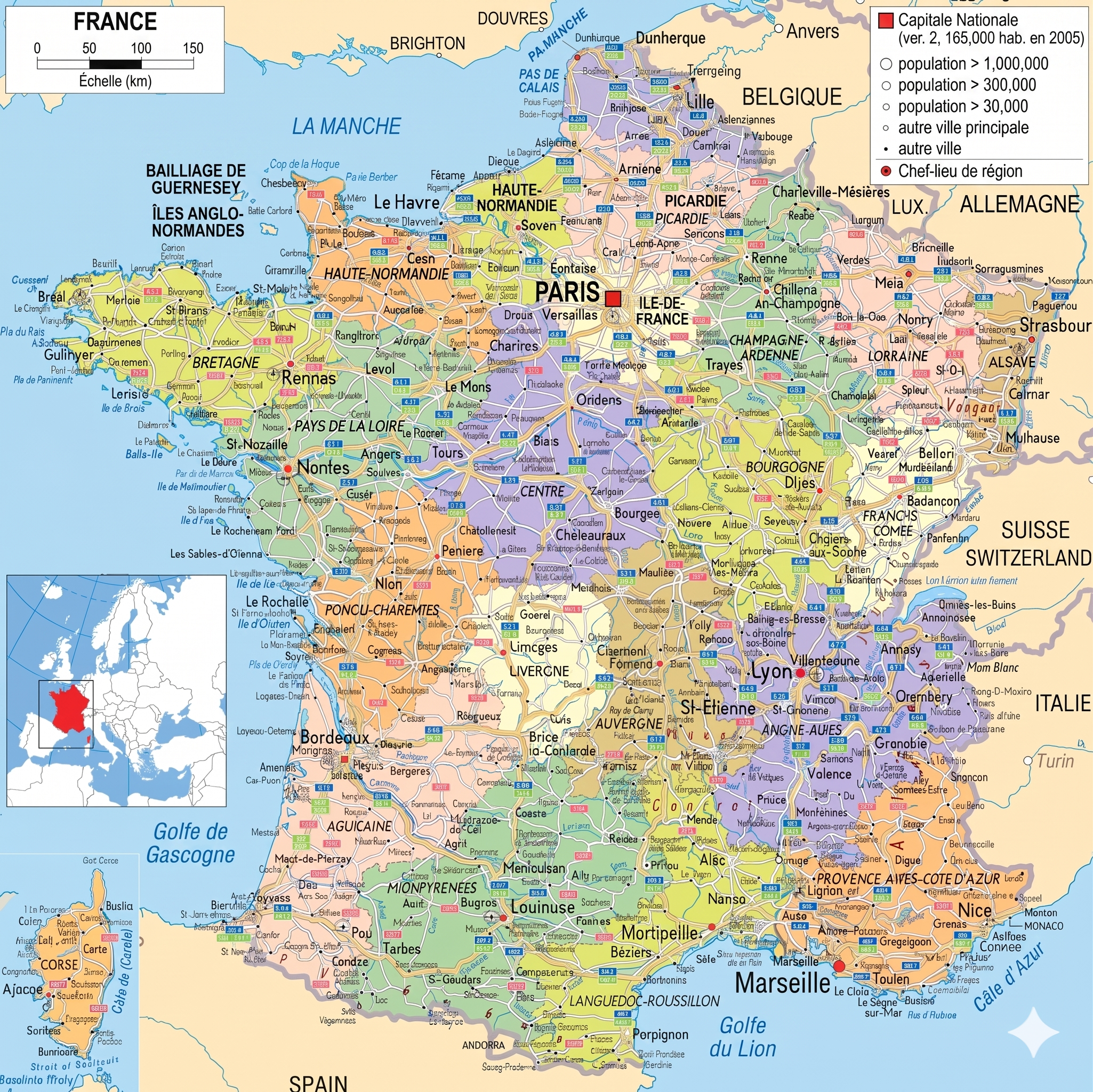 France detailed administrative map cities