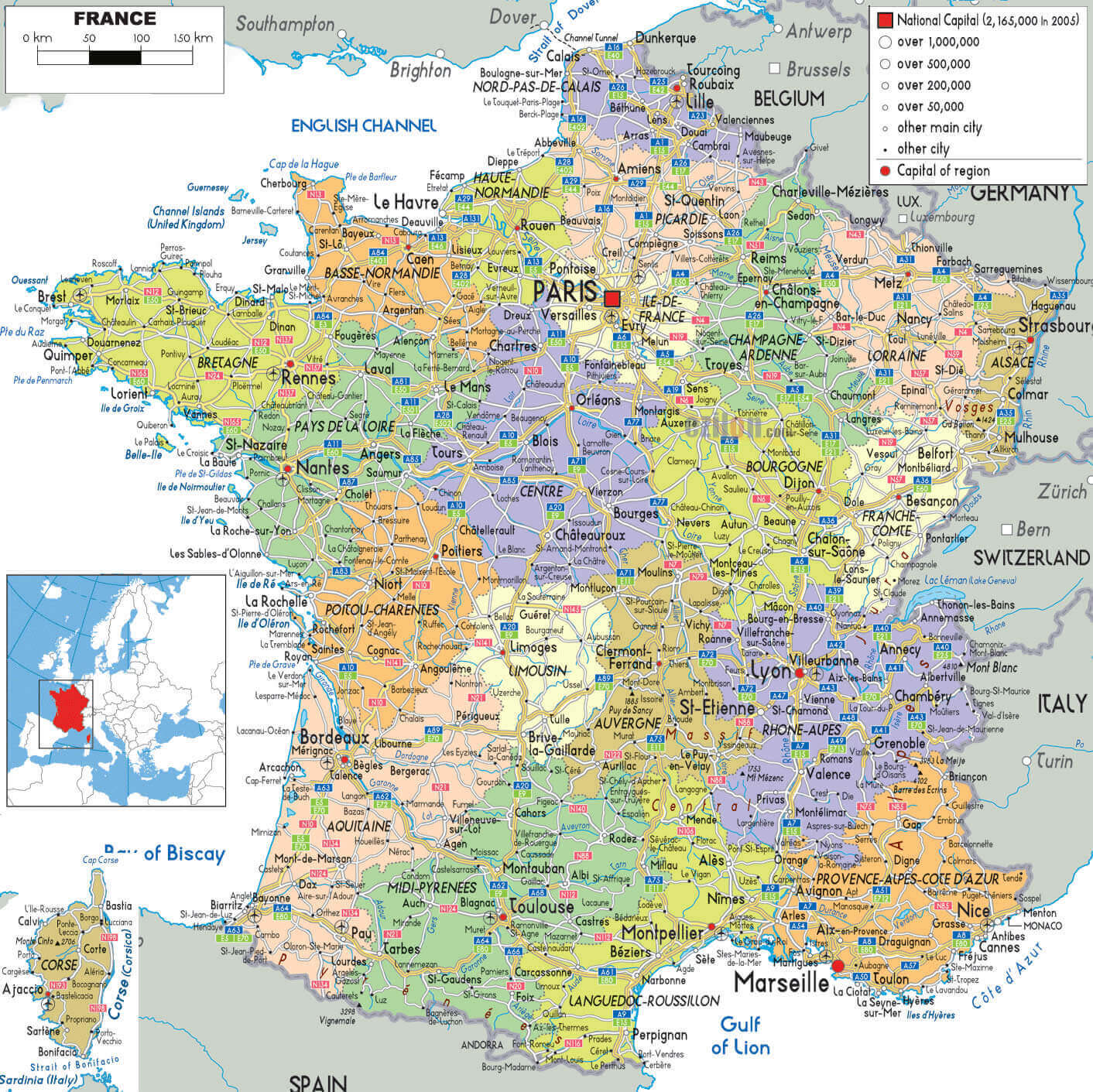 France highways and regions map