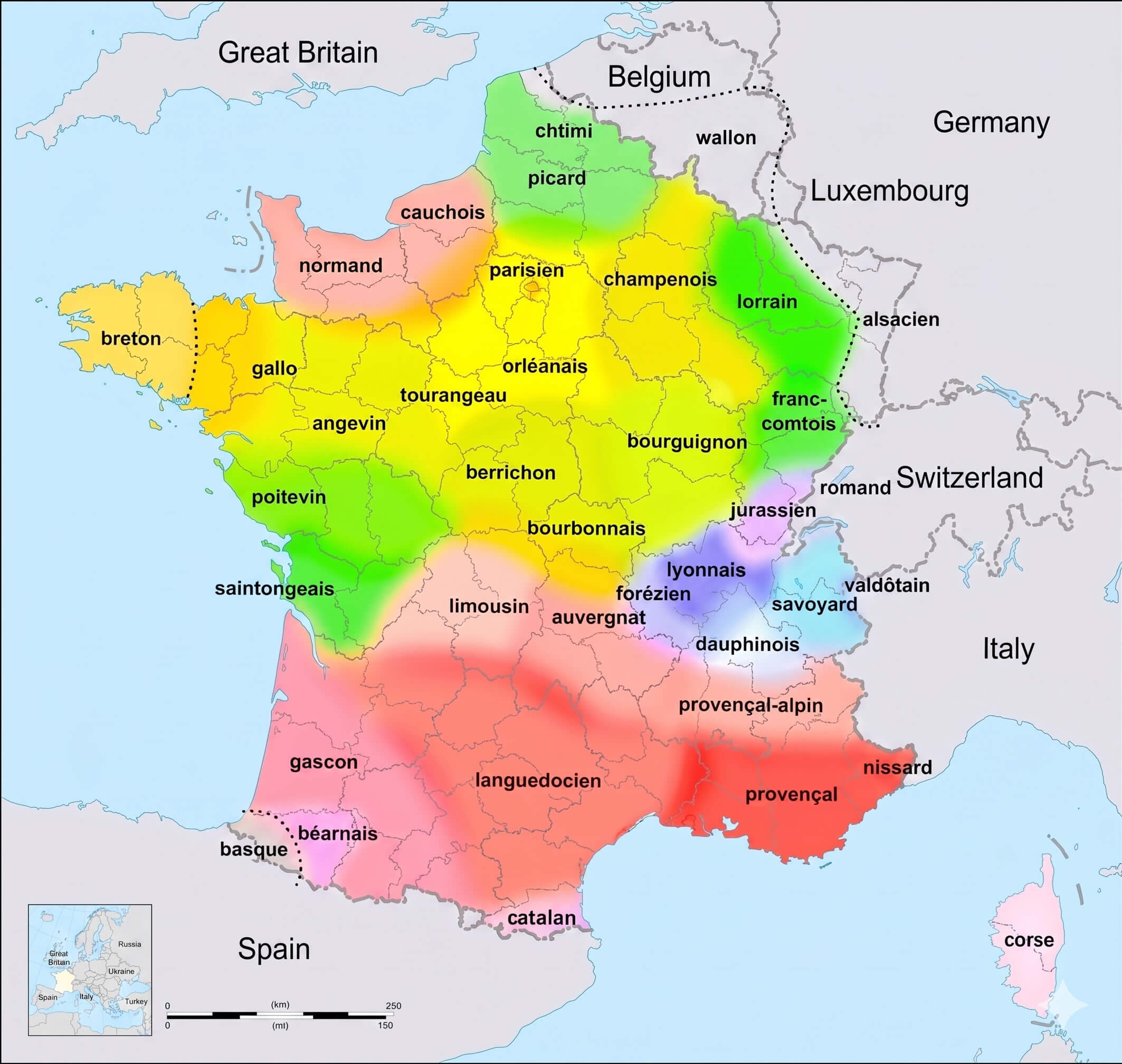 France linguistic regions map