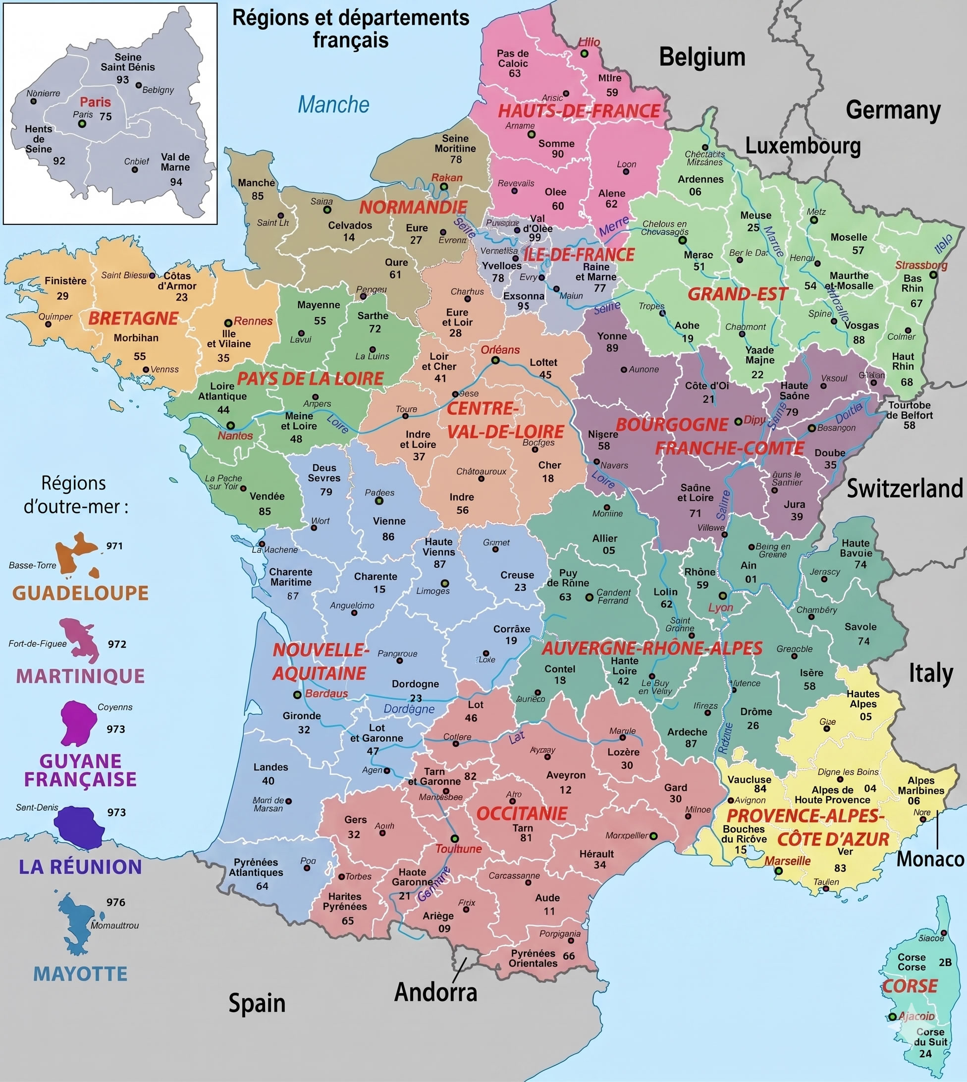 France political map with francophone regions