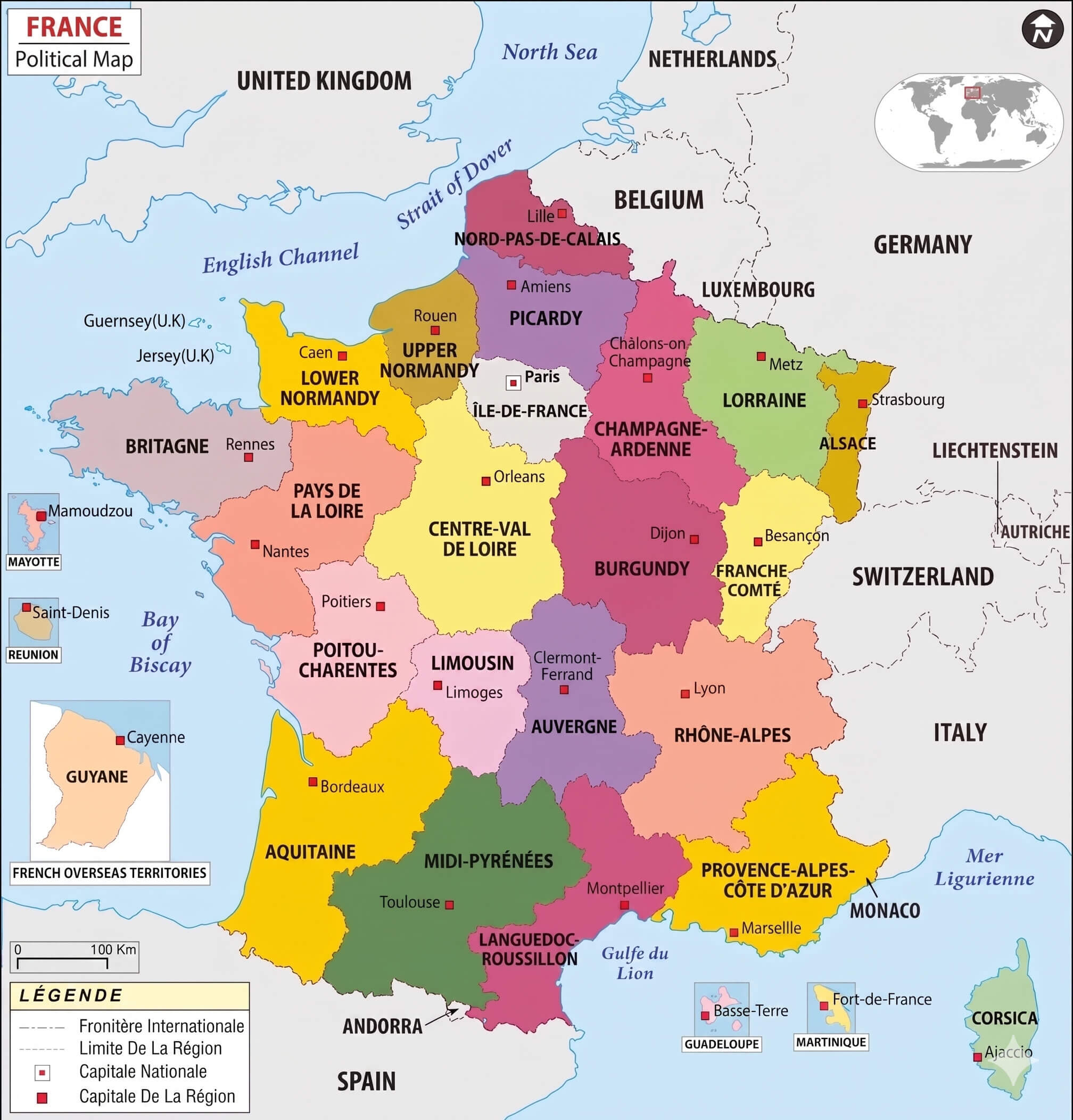 France political map with regions