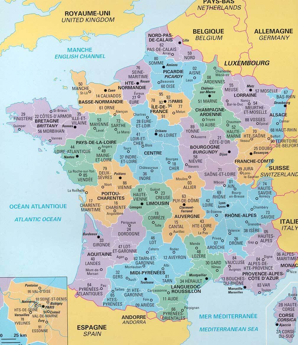 France provinces and regions map