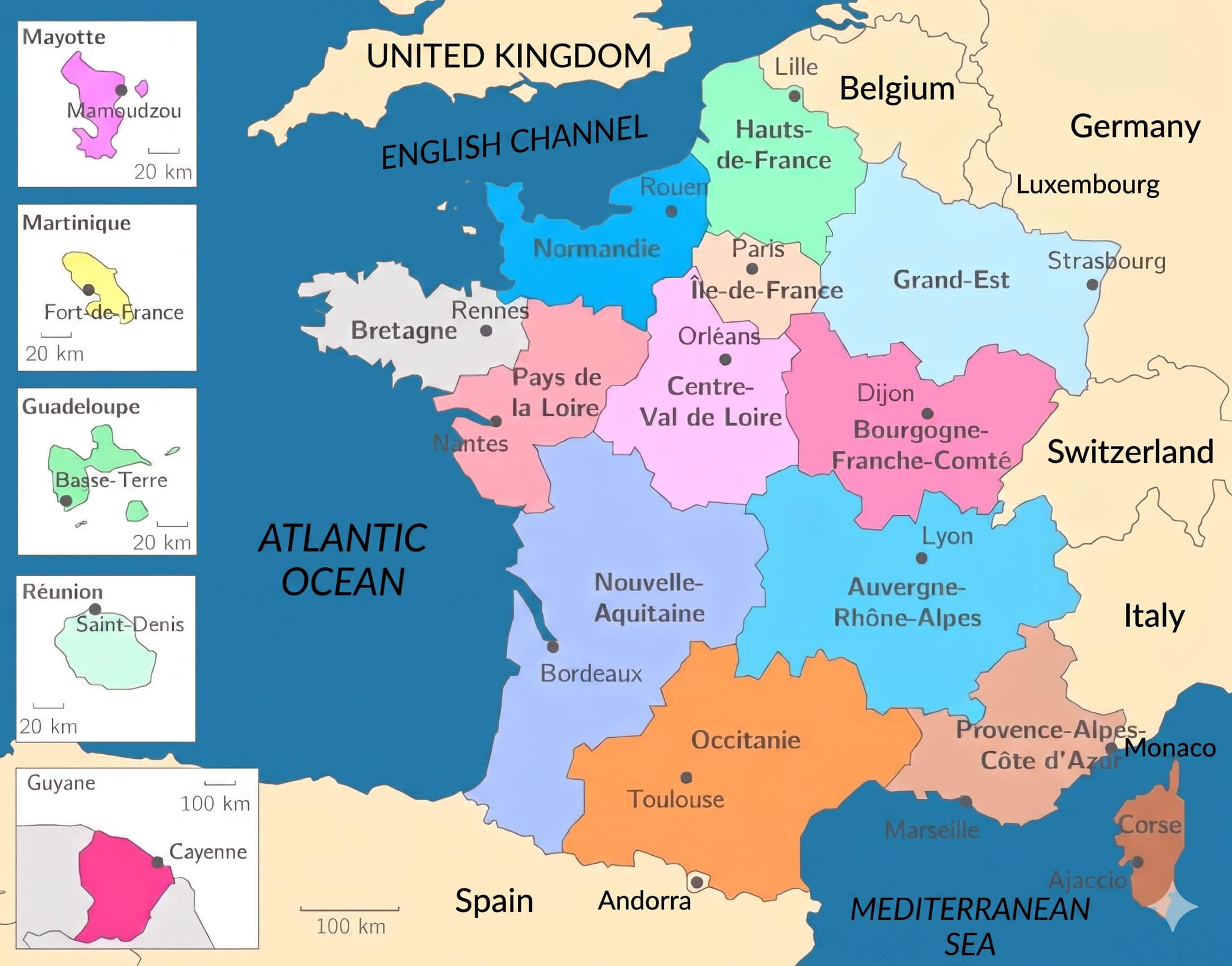 France region map with Francophone territories