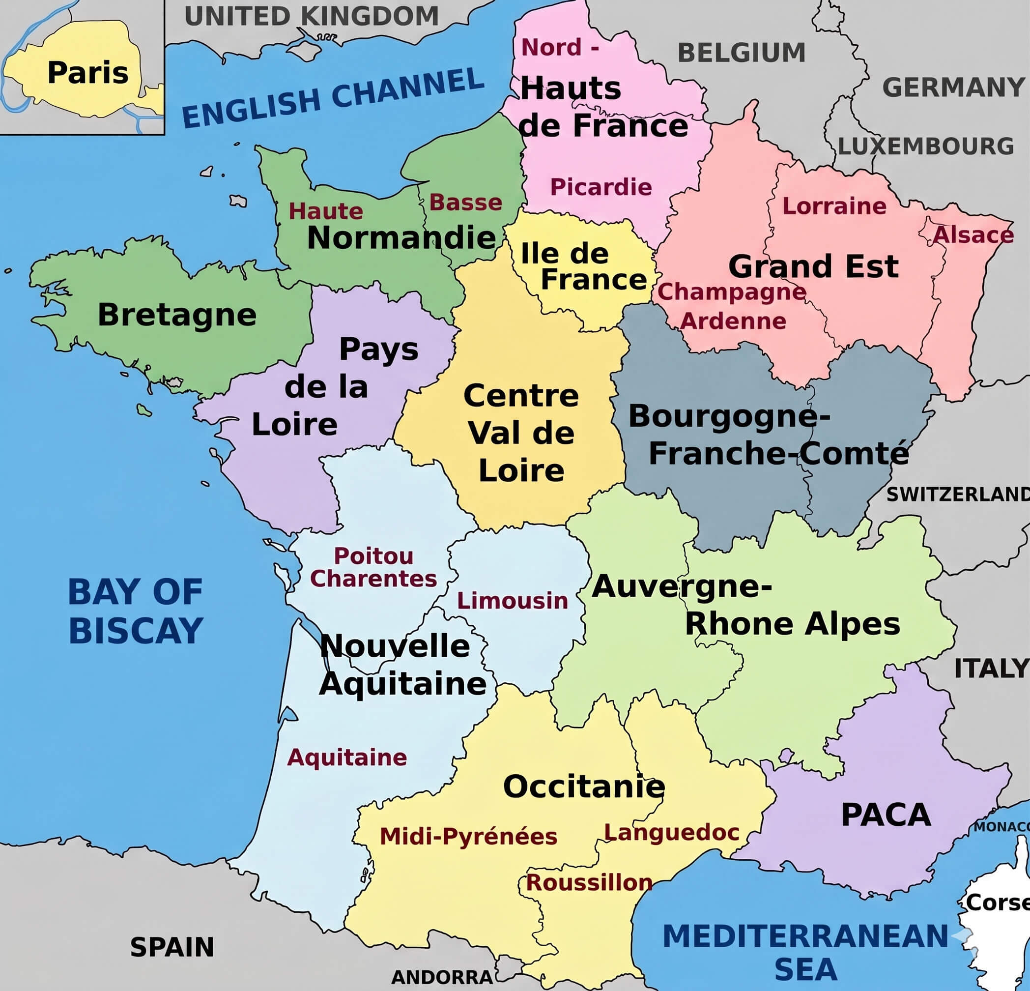 France regions boundaries map