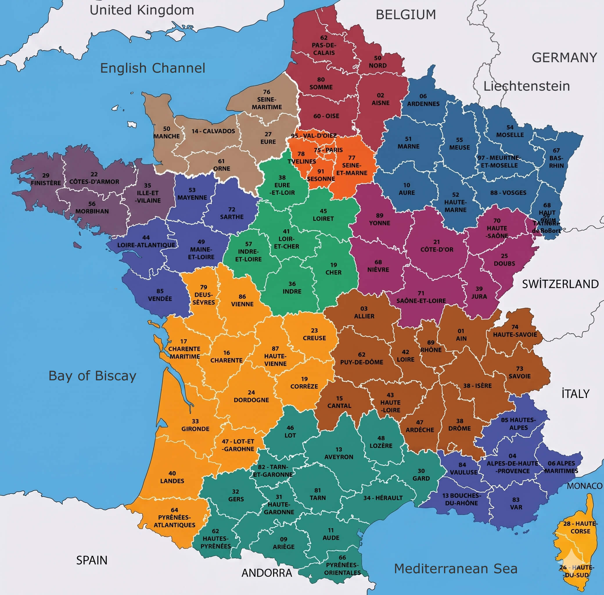 France regions colorful map