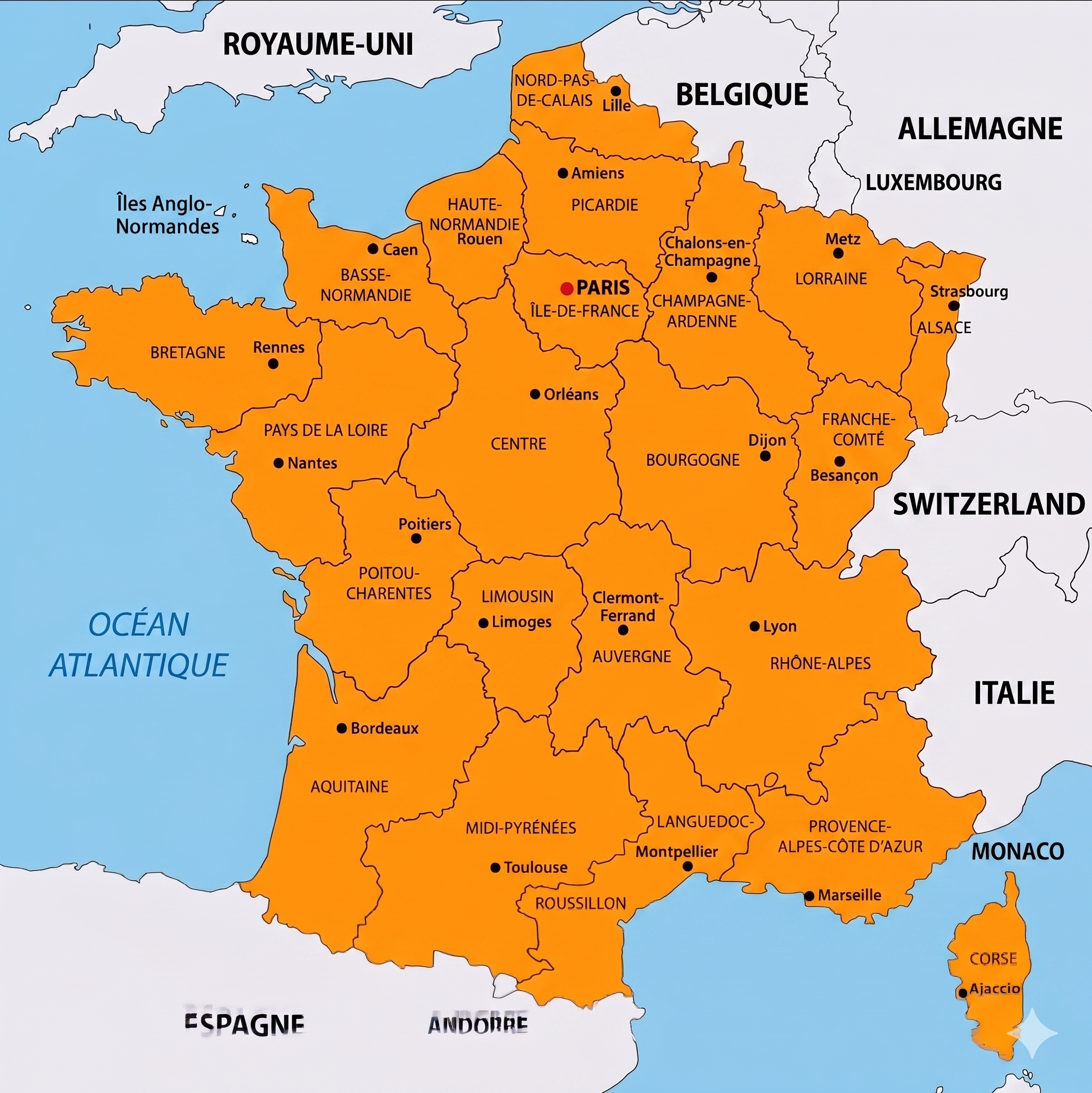France regions outline map