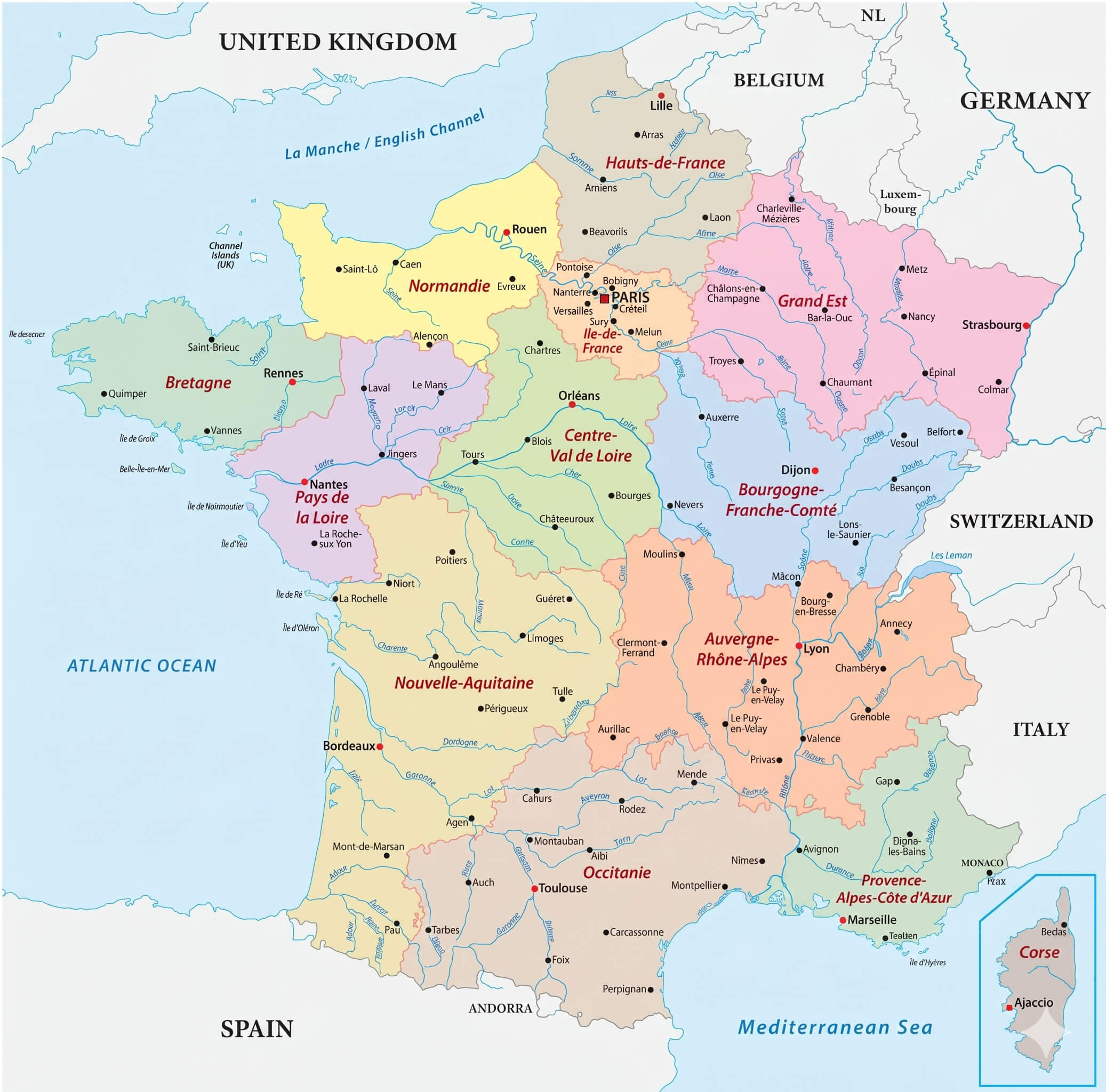 France regions pastel map