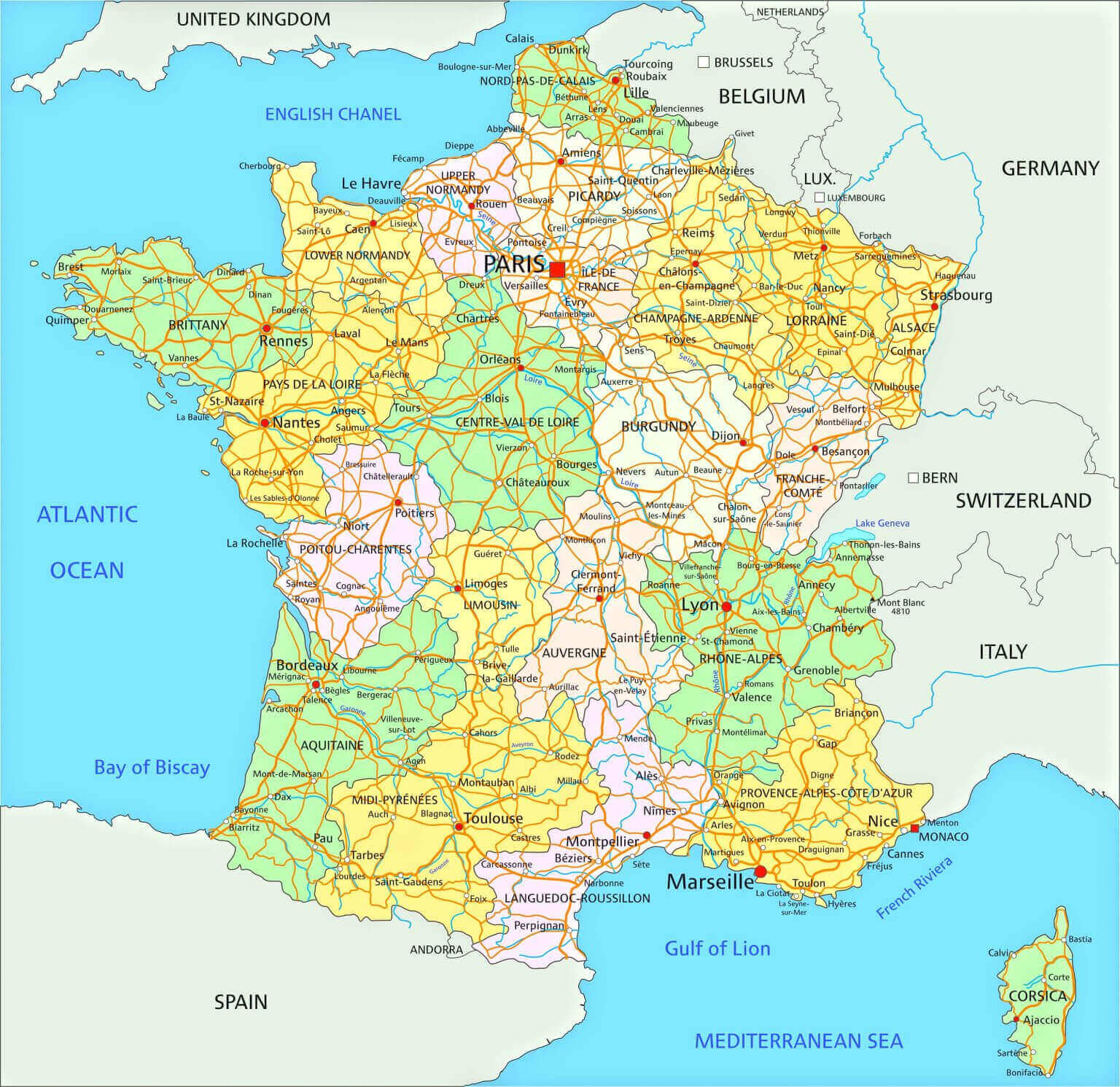 France road and administrative map
