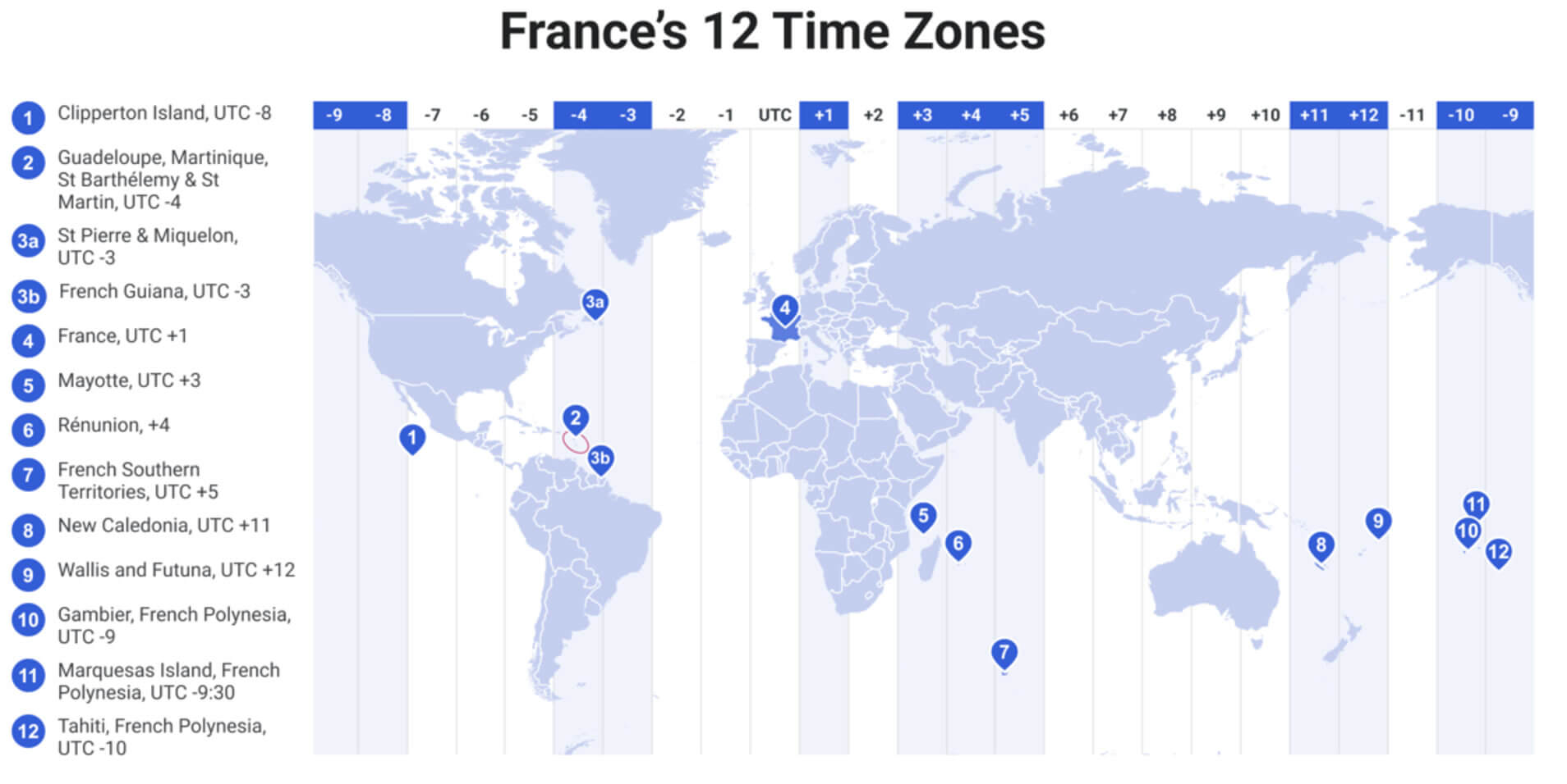 France 12 time zones map
