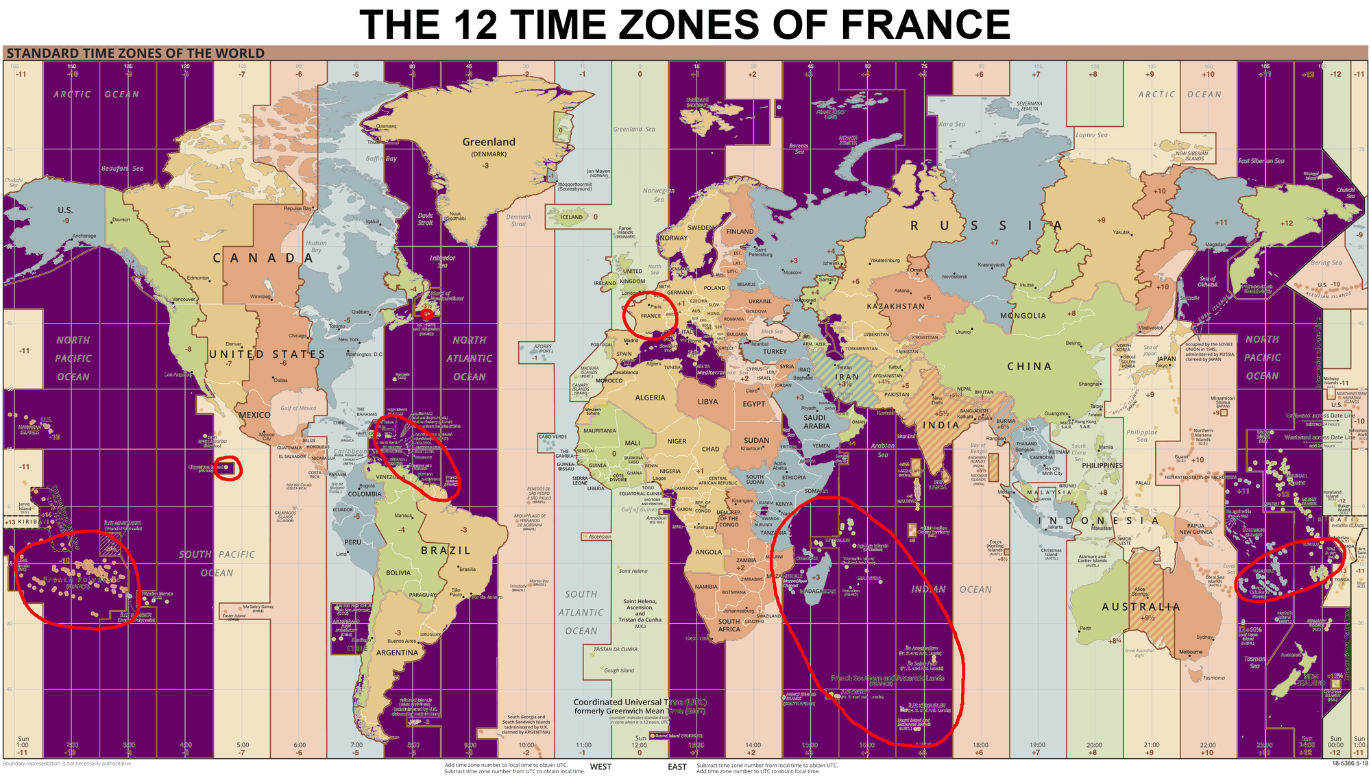 France central European time zone map with the World