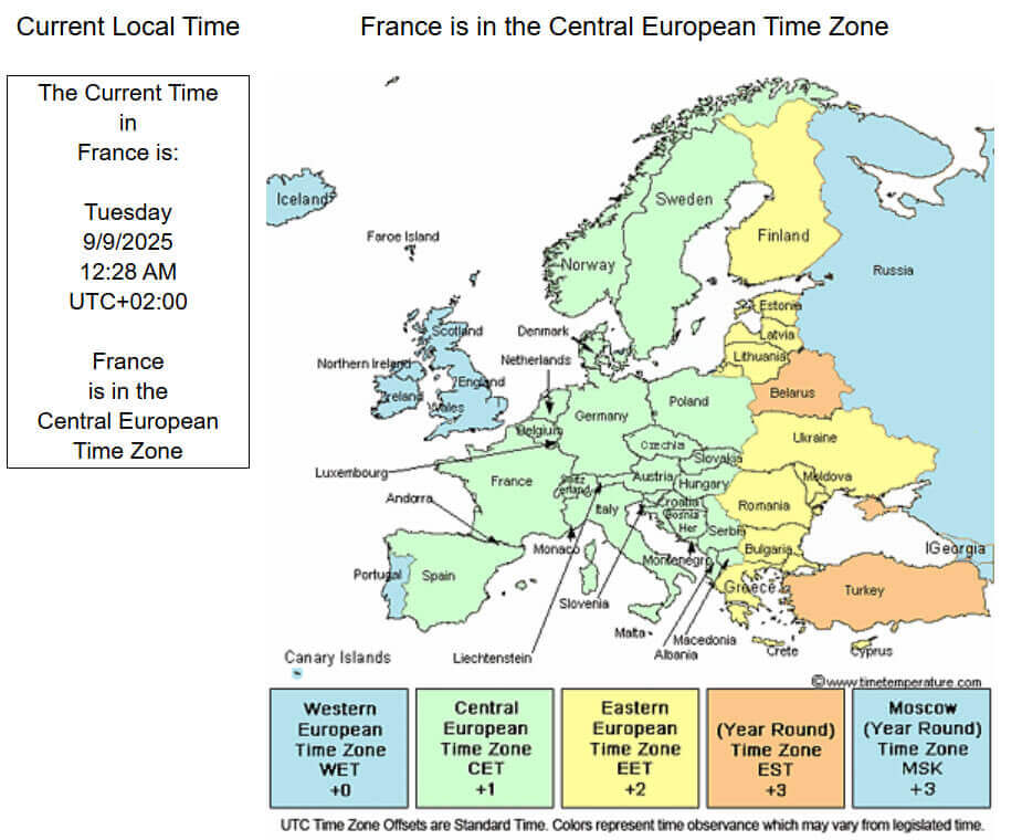 France central European time zone map