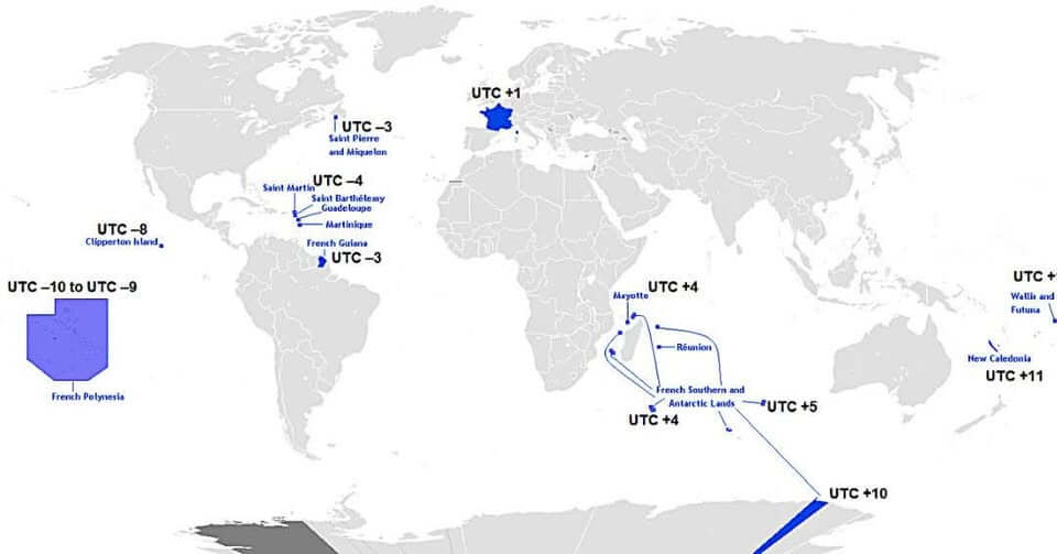Francophone countries time zones map