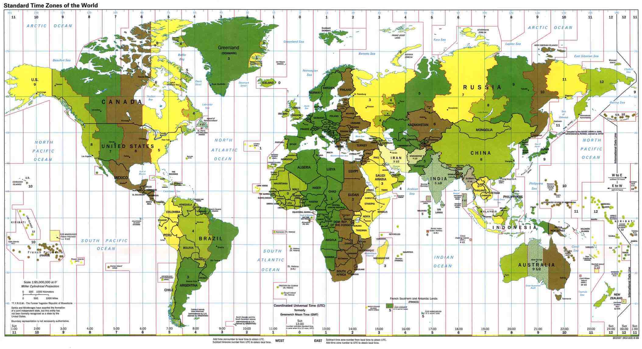 World time zones map with France