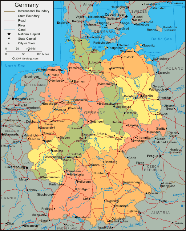 Cities map of Germany with states