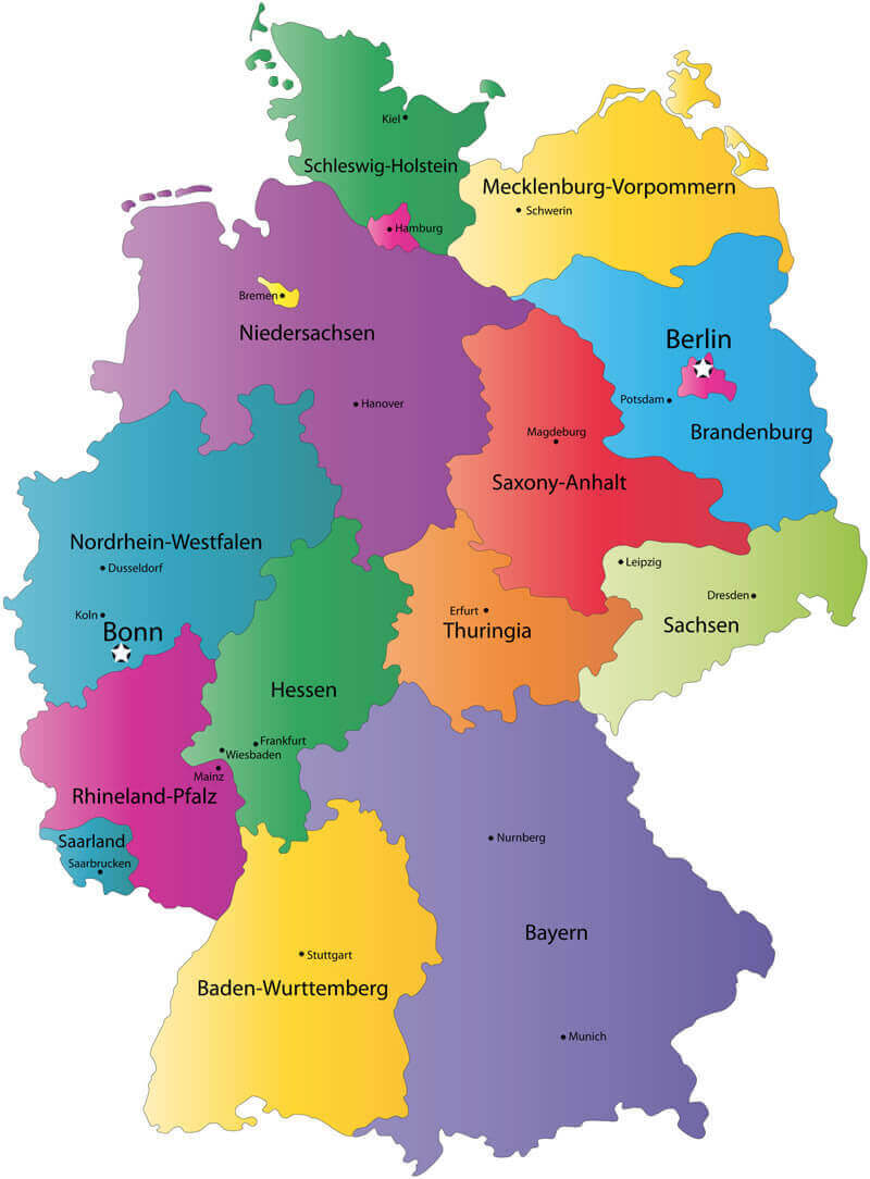 Germany cities map with states