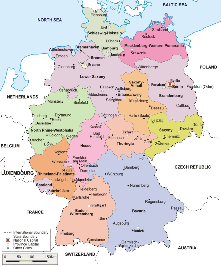 Germany political map with cities