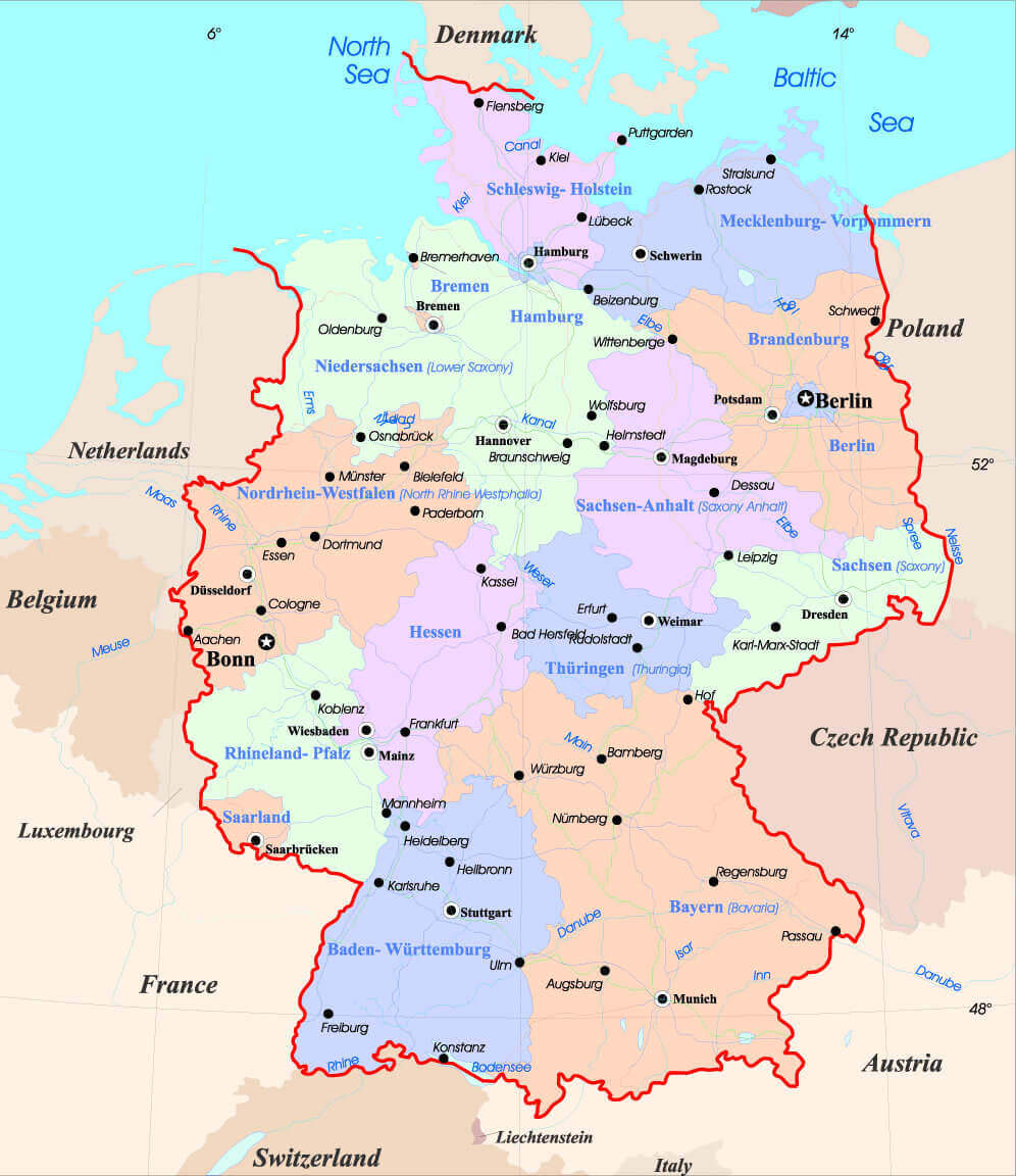 Germany provinces map with cities