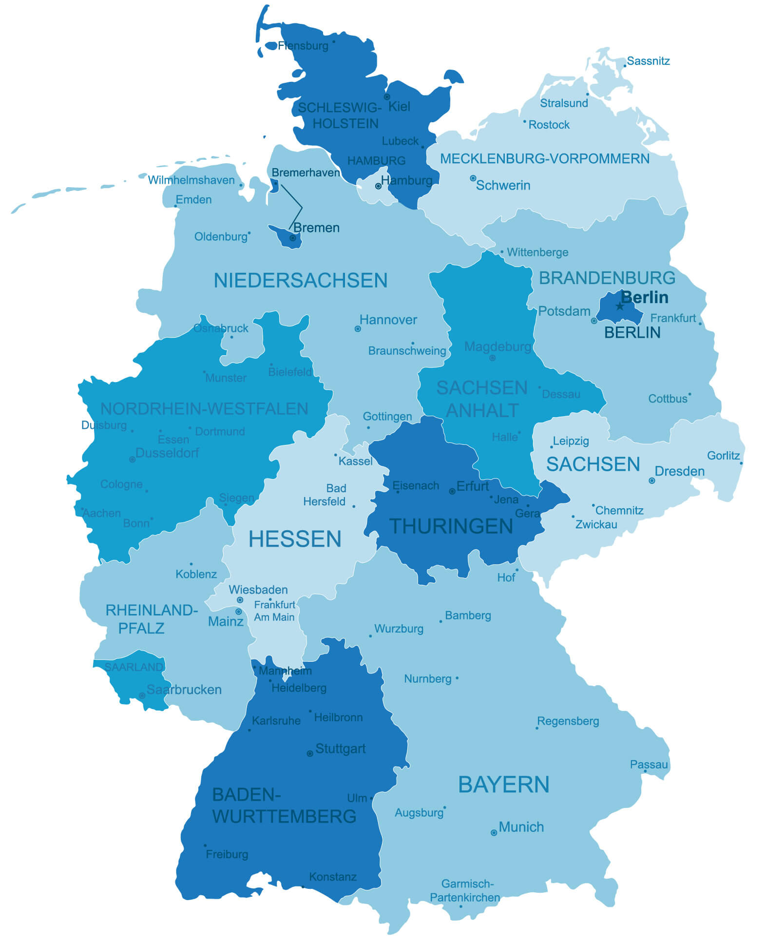 Germany regions and cities map