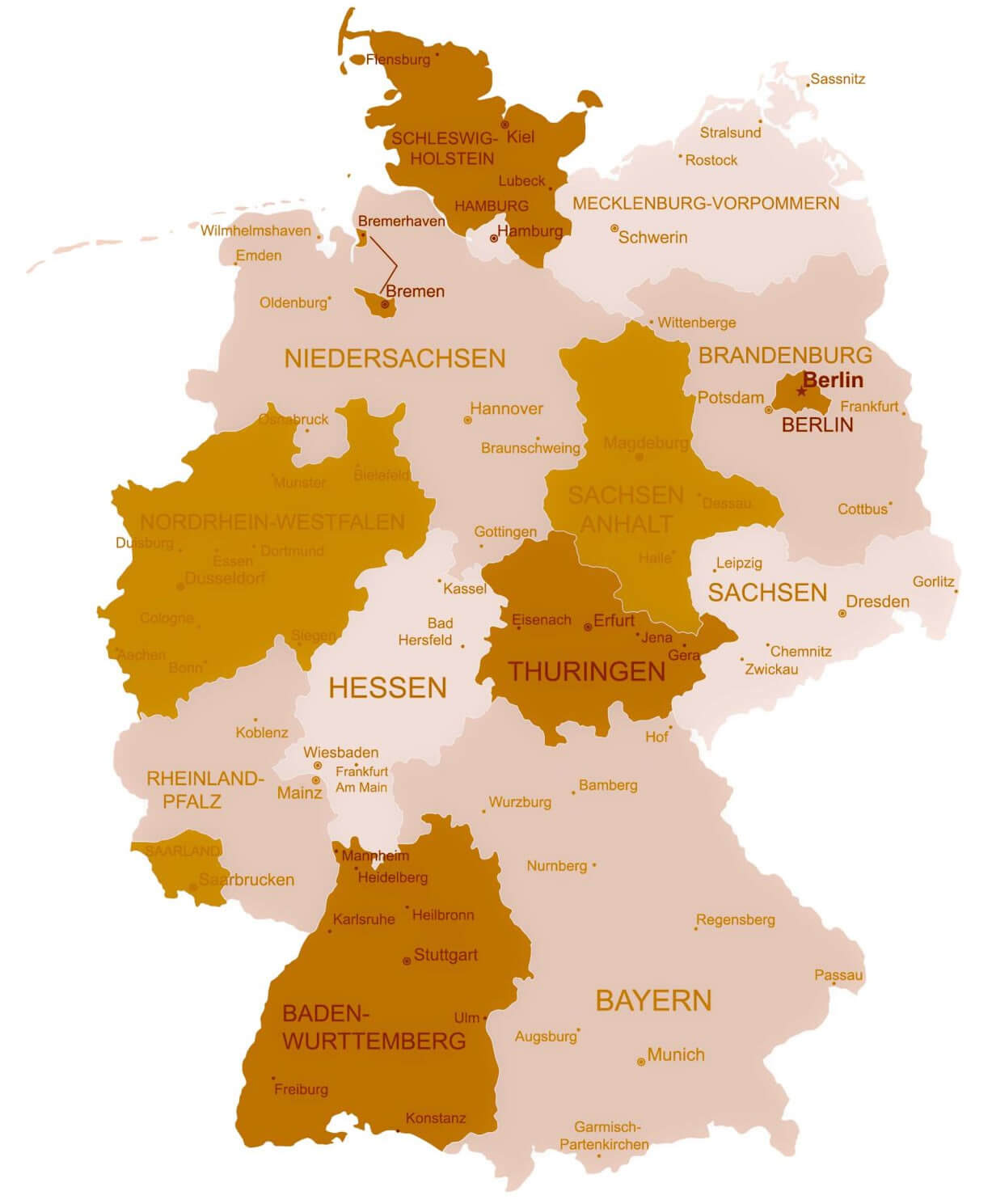 Germany regions map with cities