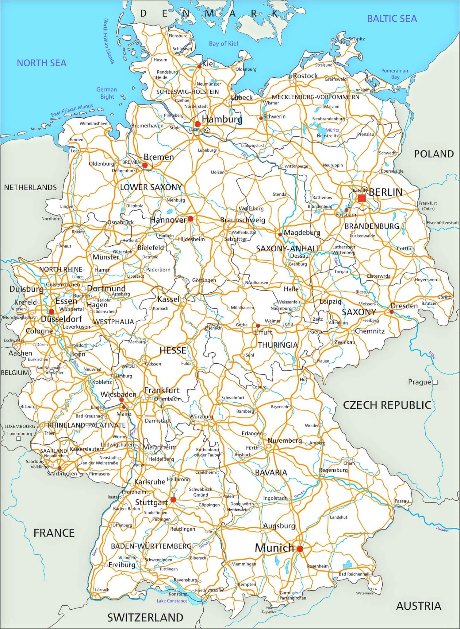 Germany road map with main cities