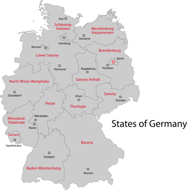 Germany states map with major cities