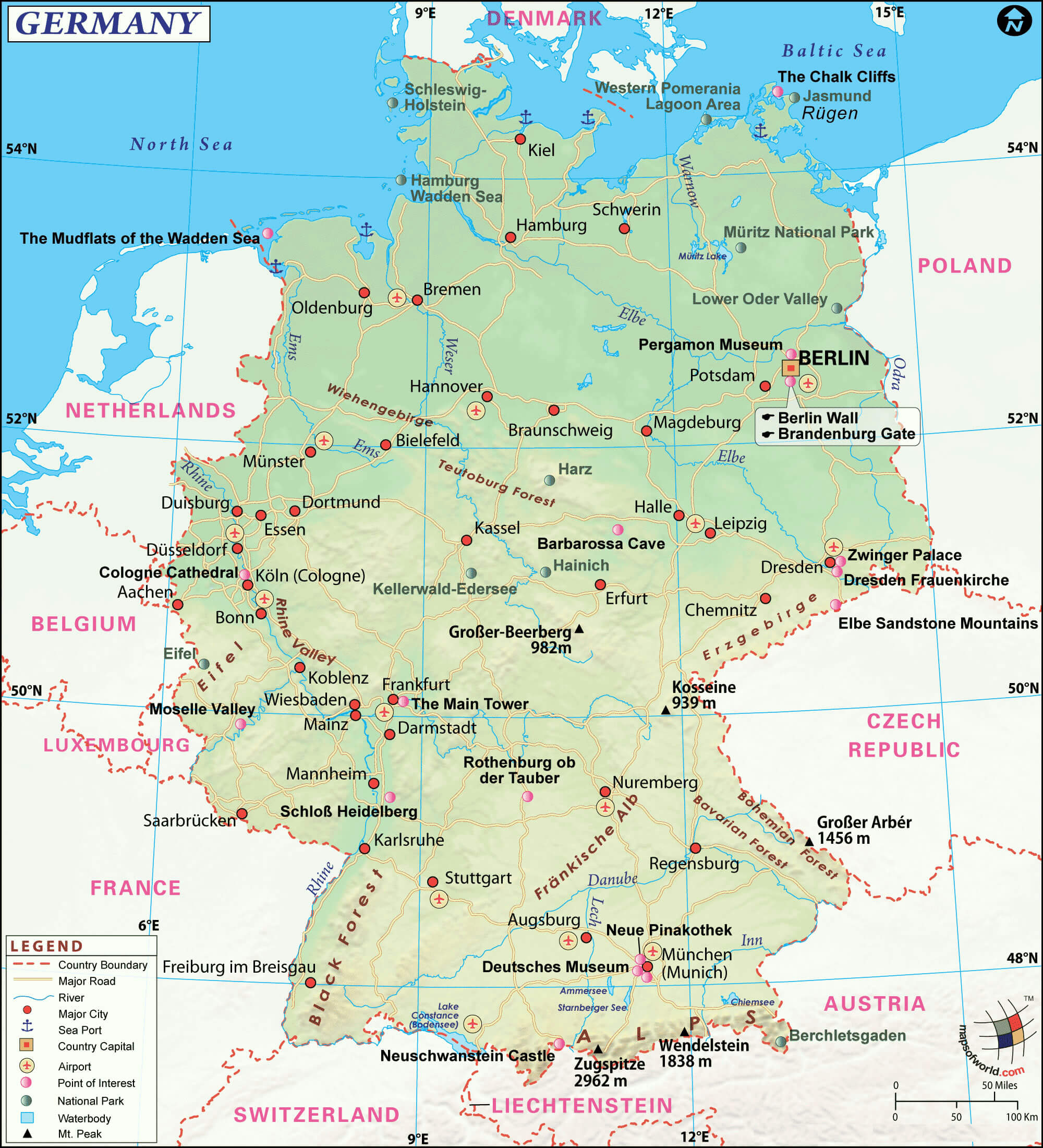 Large Germany map with cities