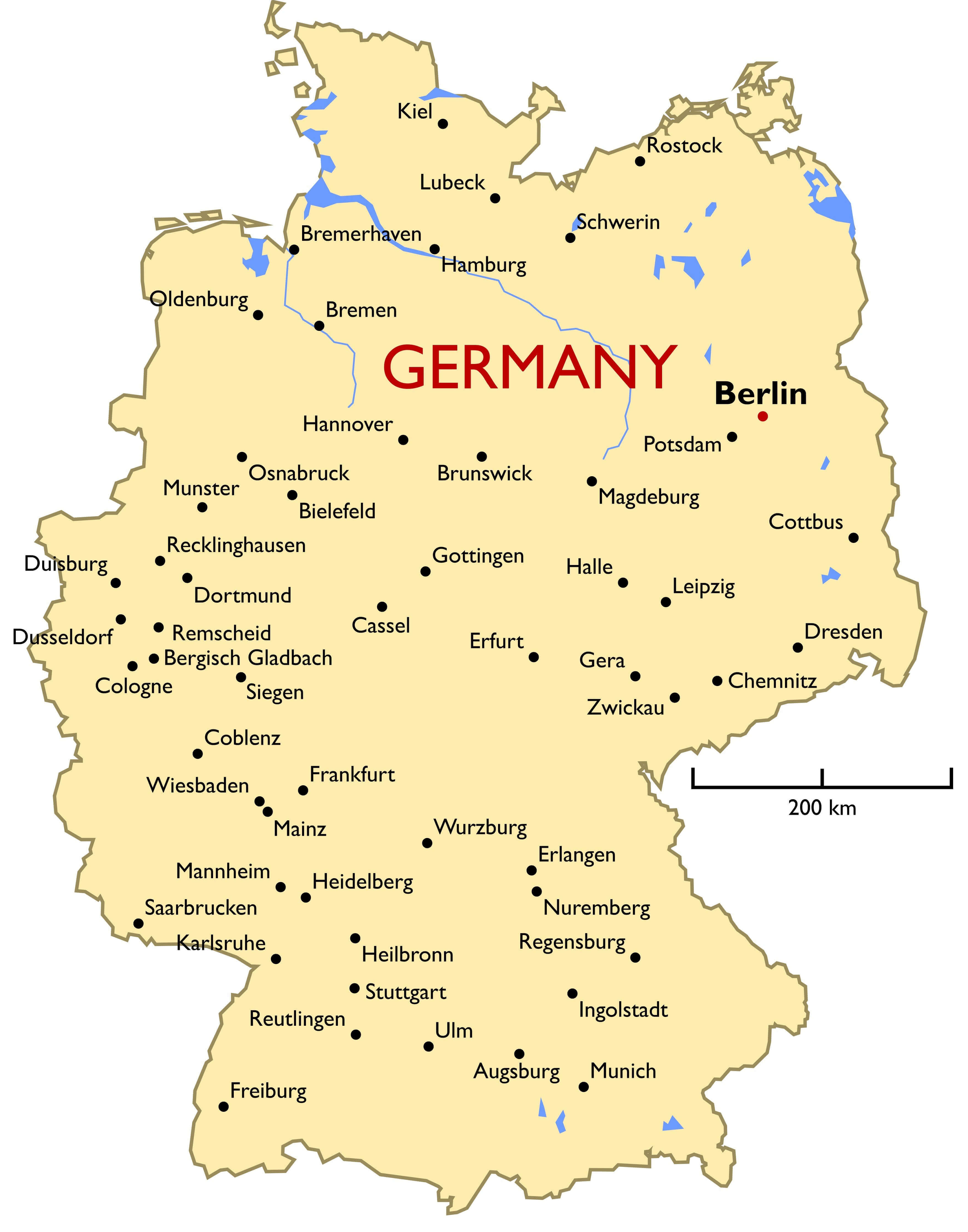 Germany high-resolution main cities map
