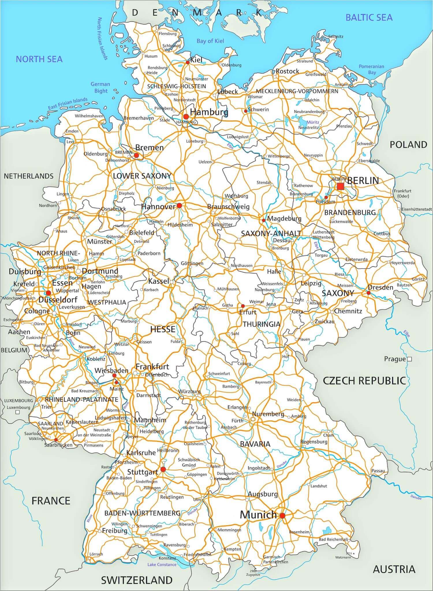 Germany road map with main cities