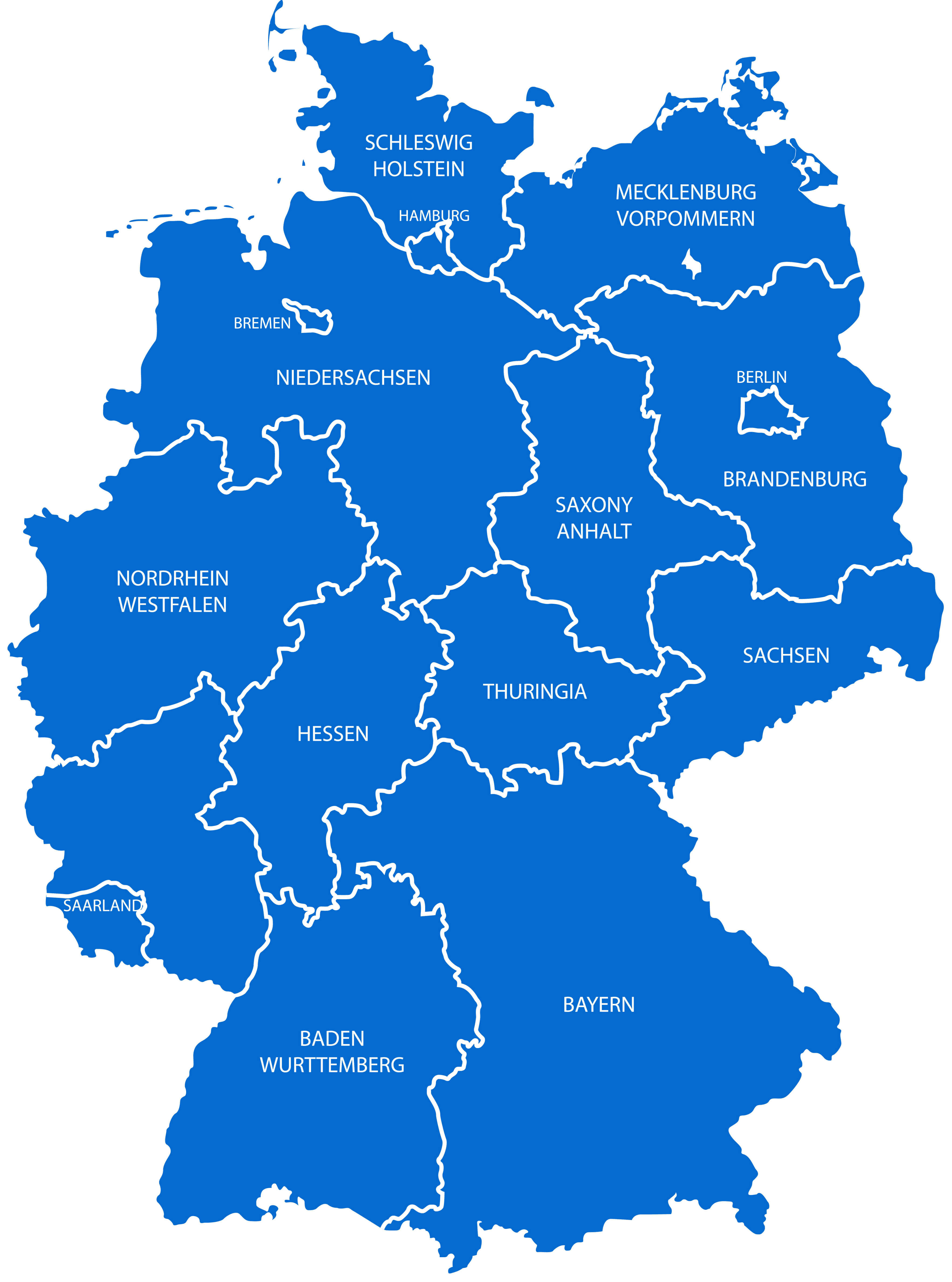High resolution Germany blank states map