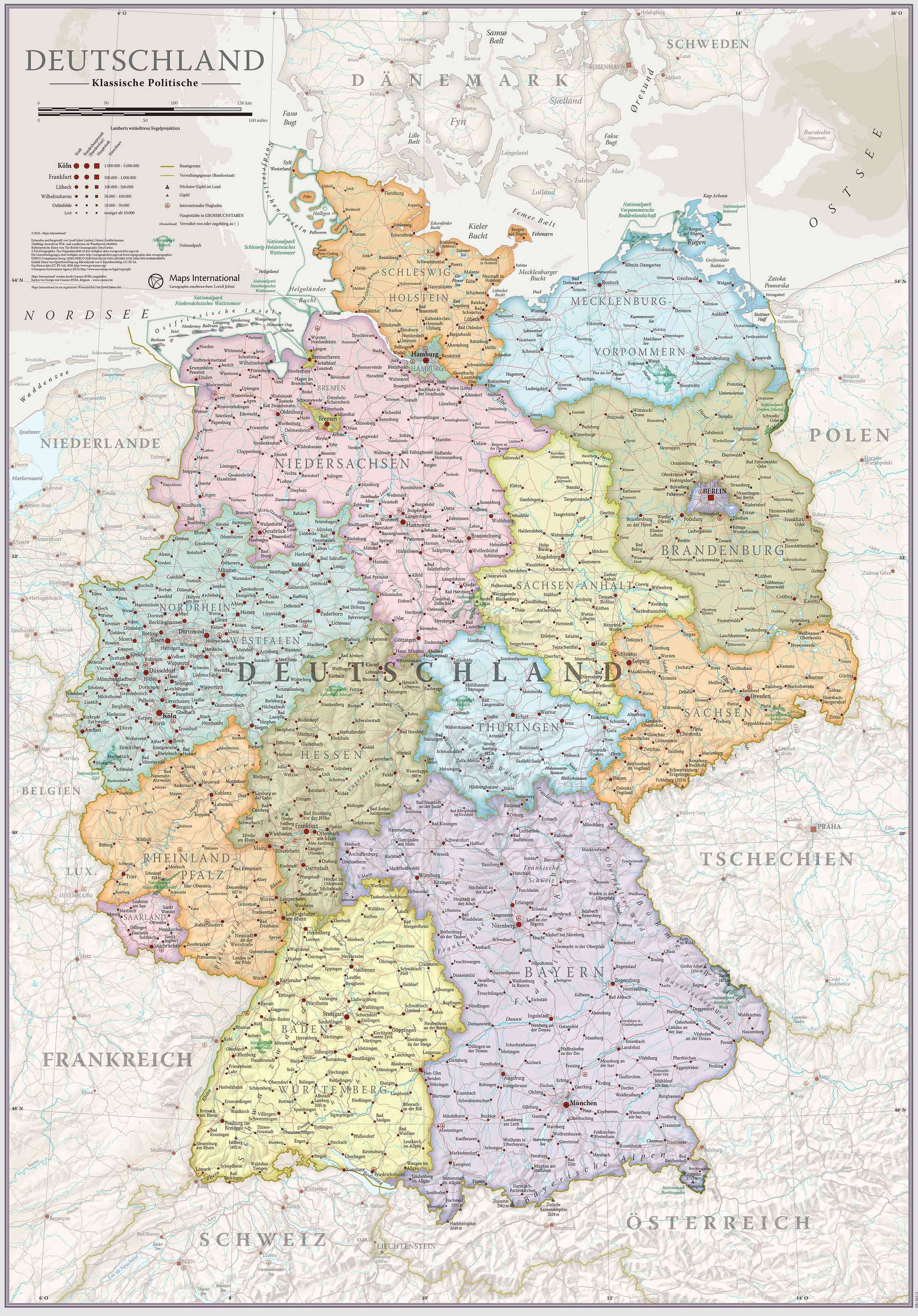 Large Germany classic wall map