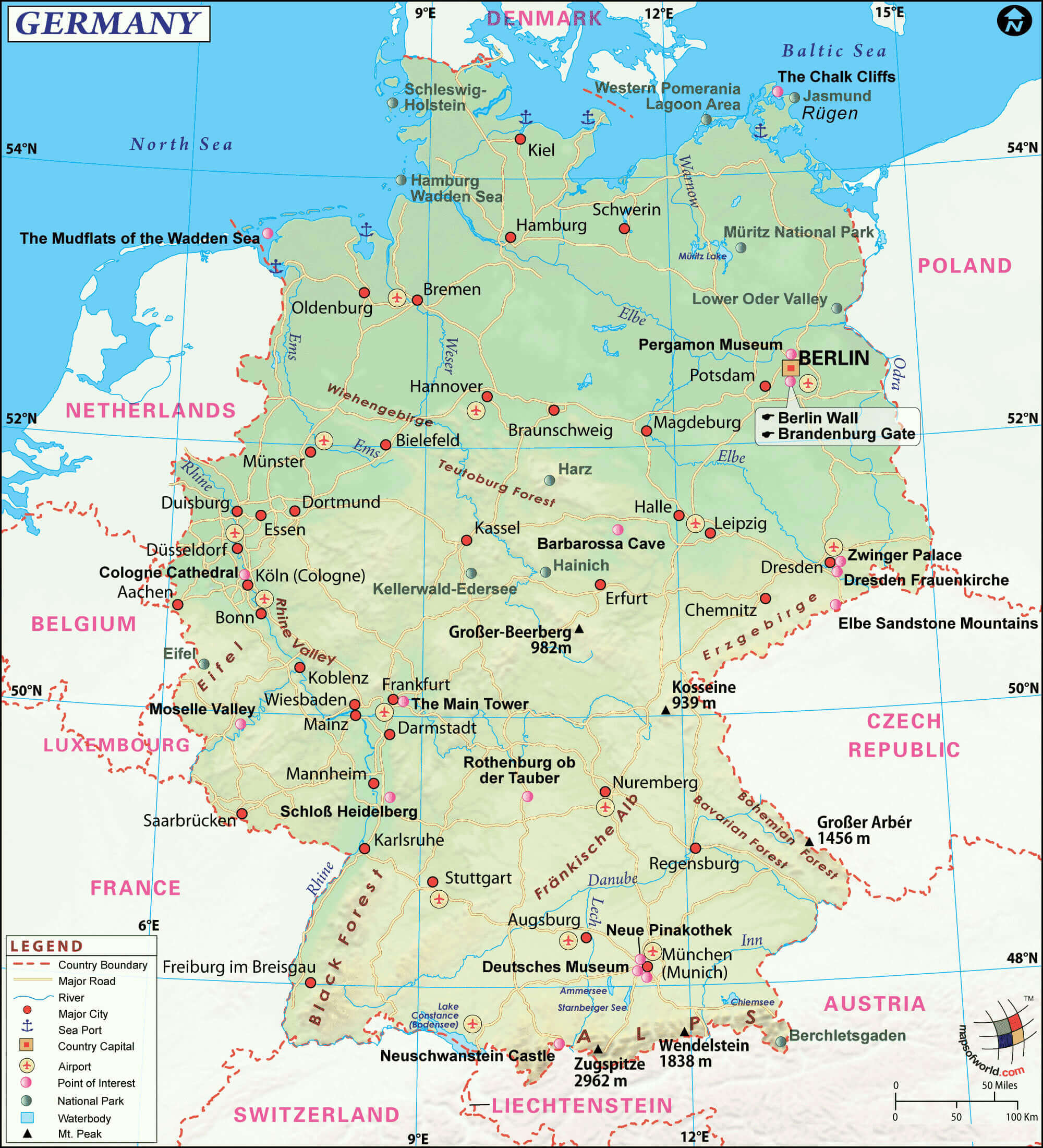 Large Germany map with cities