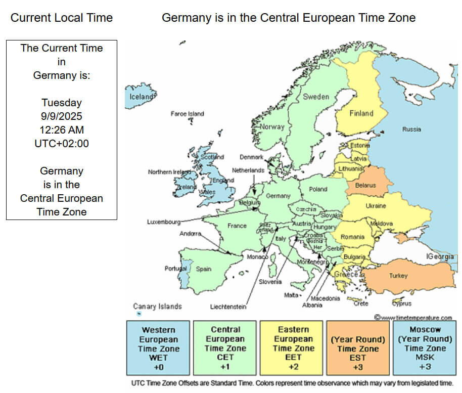 Germany Central European time zone map
