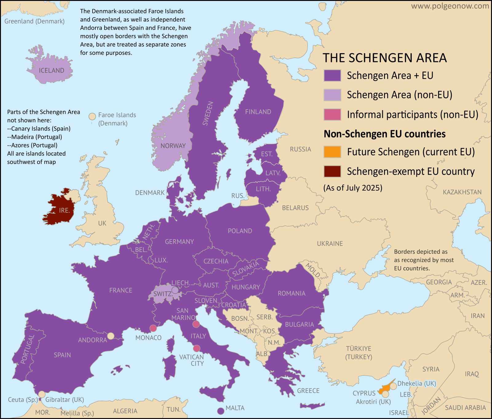 Schengen countries map and Germany time zone