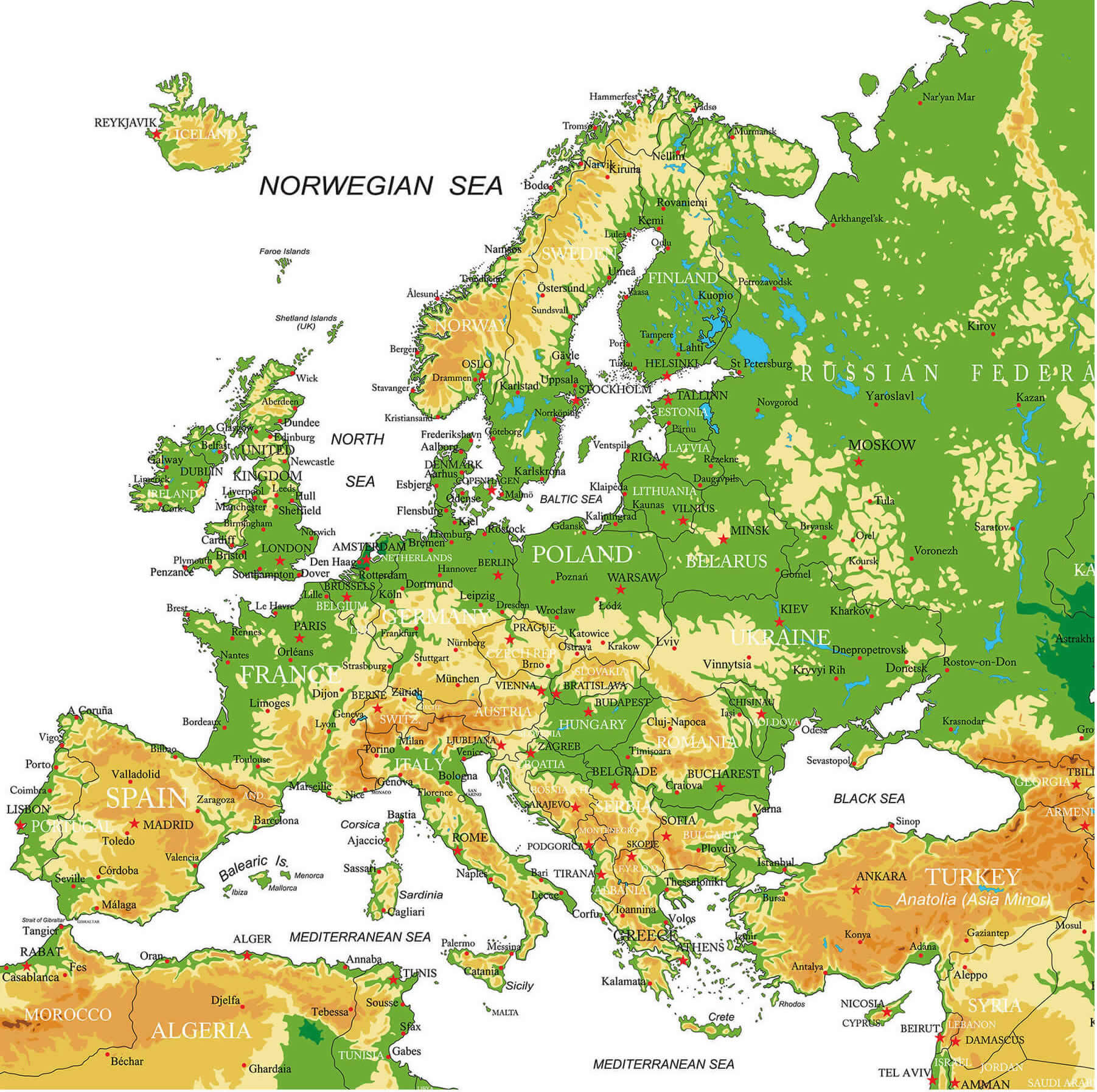 Europe High resolution topographic map