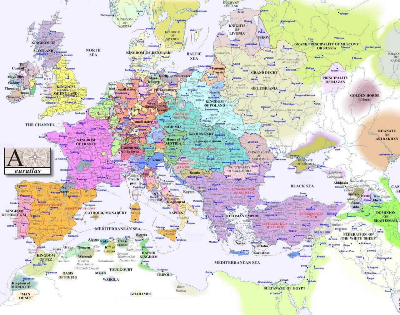 Europe political map in 1500