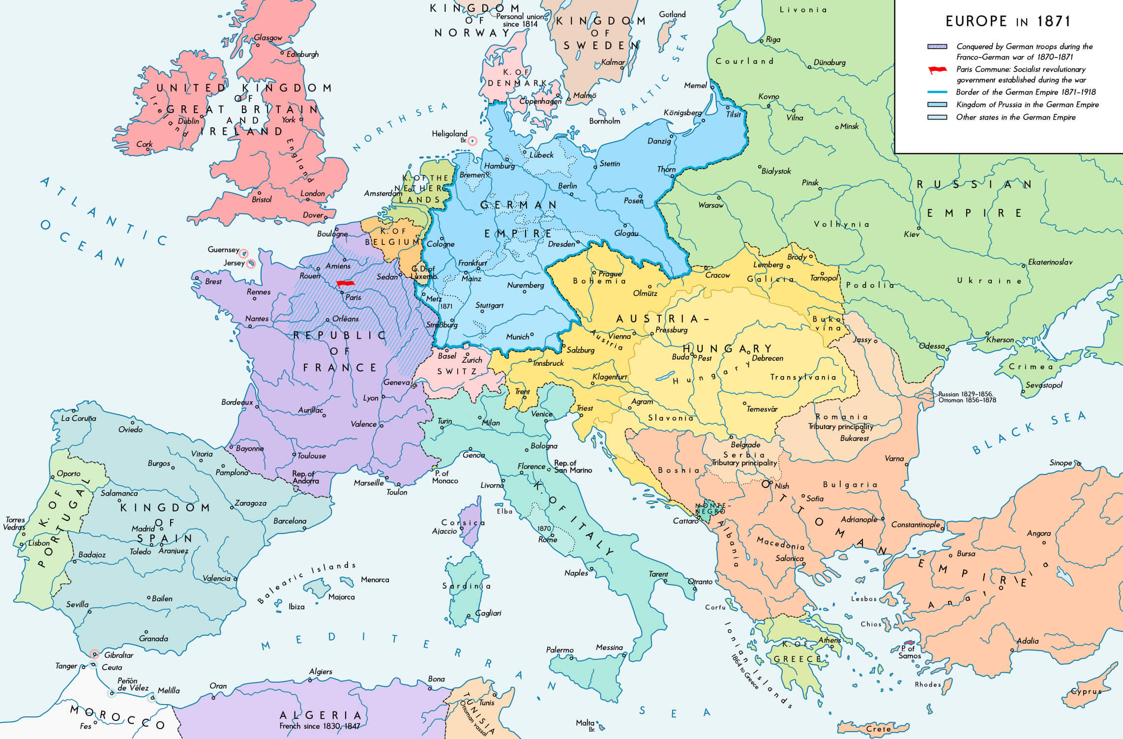 History map of Europe in 1871