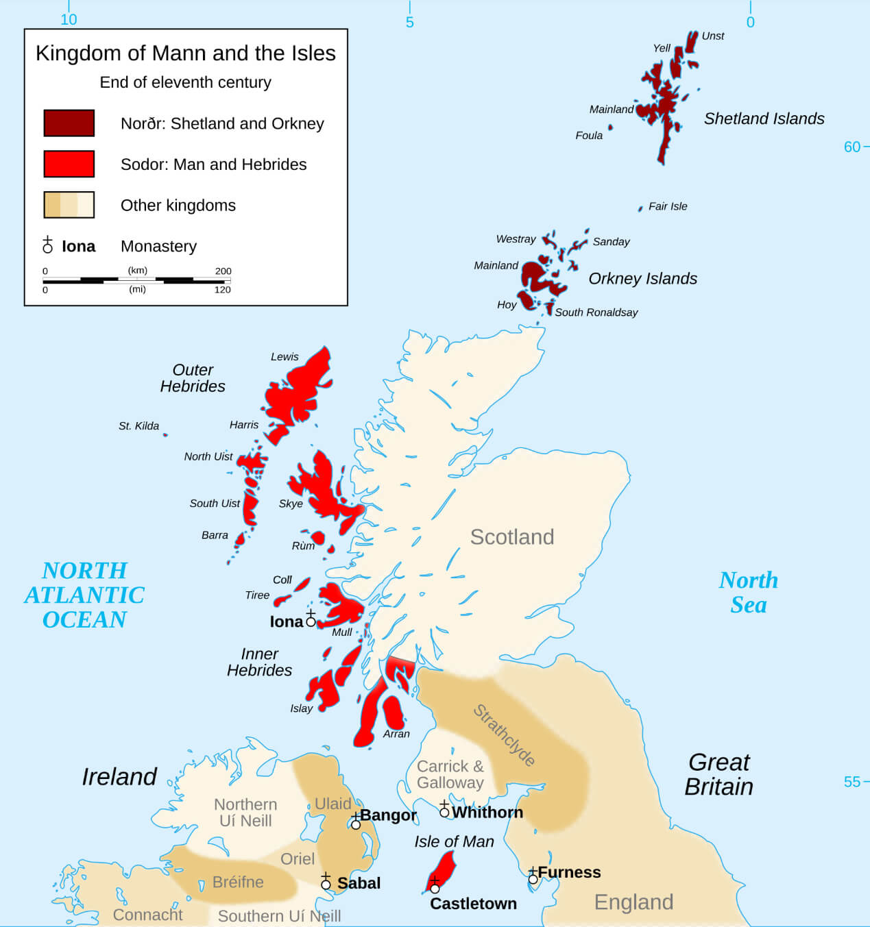 Map depicting the ancient Kingdom of Mann on the Isle of Man, in 1100