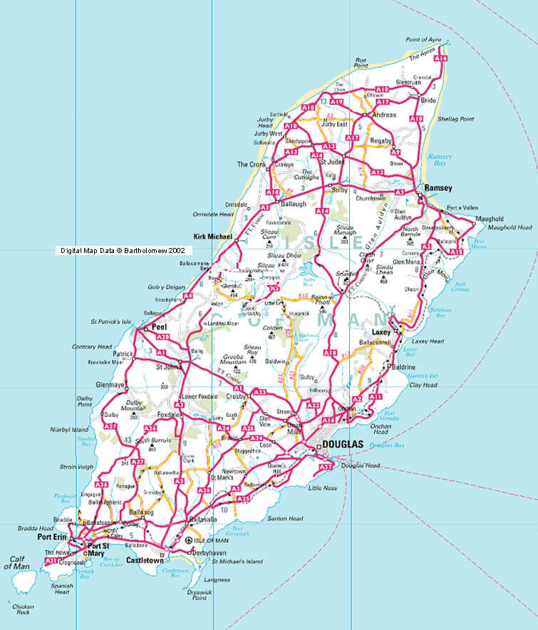 Isle of Man Roads Map