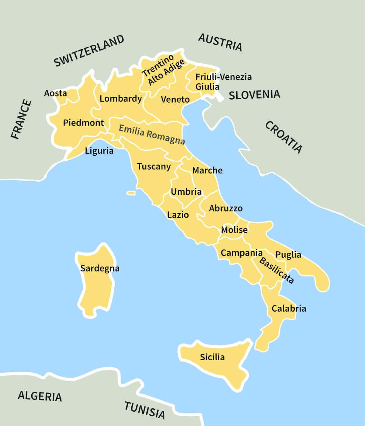 Italy regions map by cities