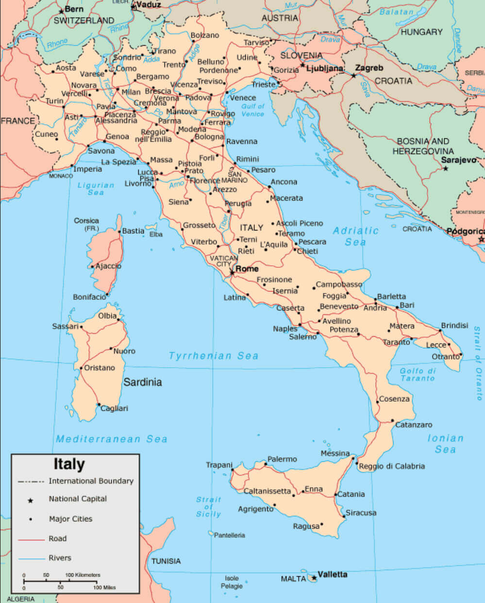 Cities map of Italy