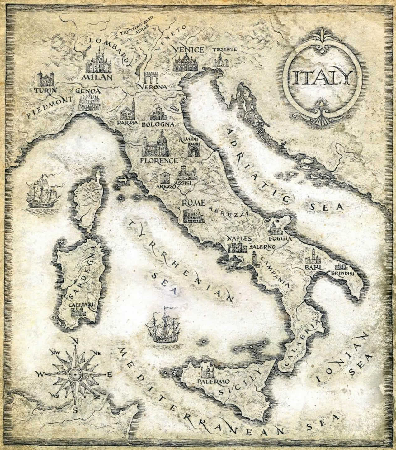 Italy cities historical map