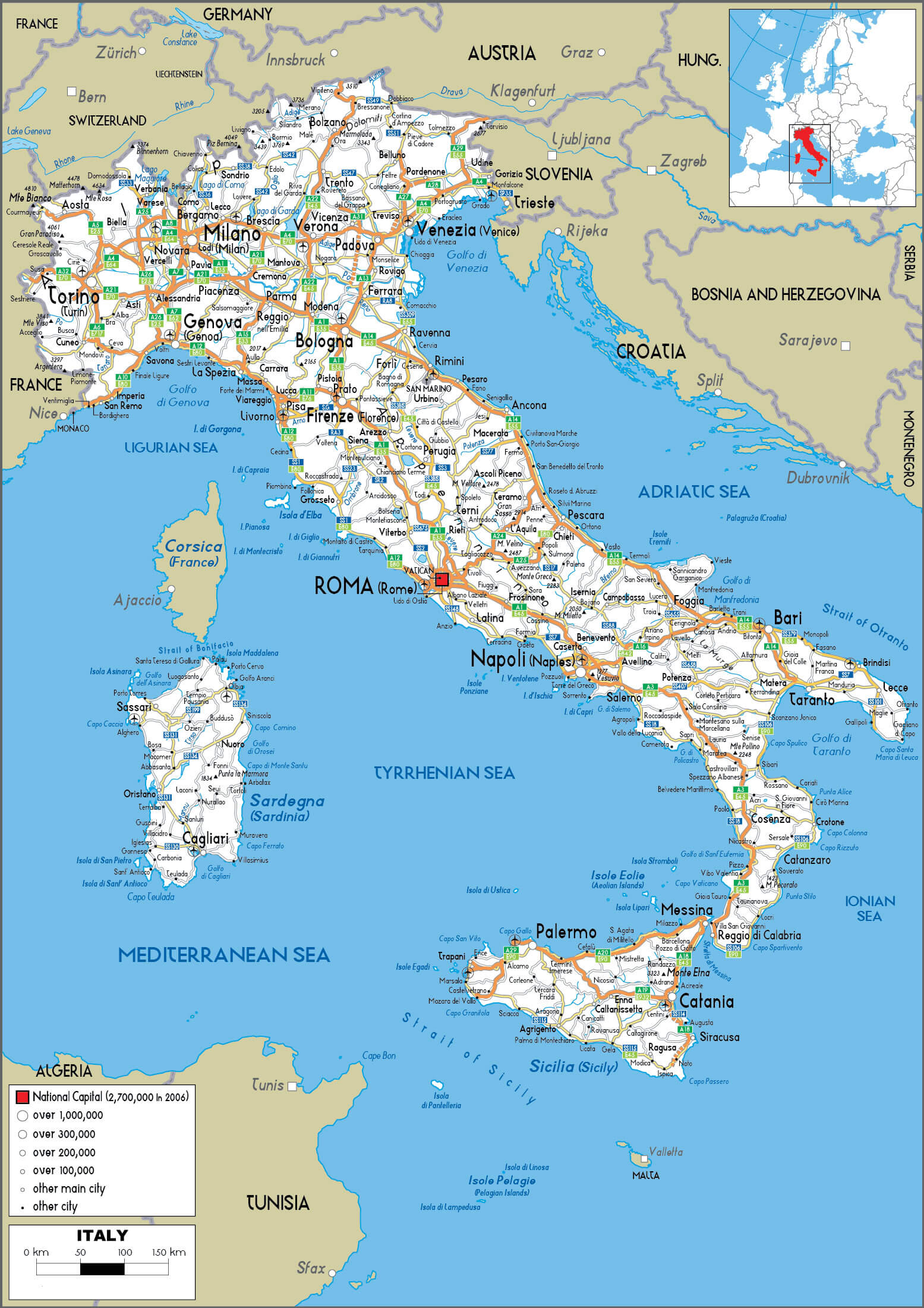 Italy cities roads map