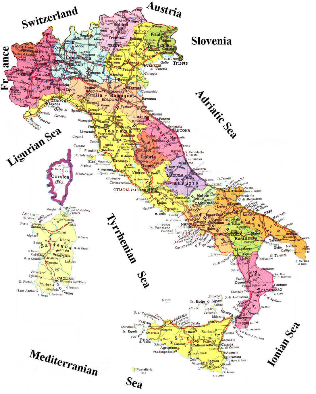 Italy provinces map with regions