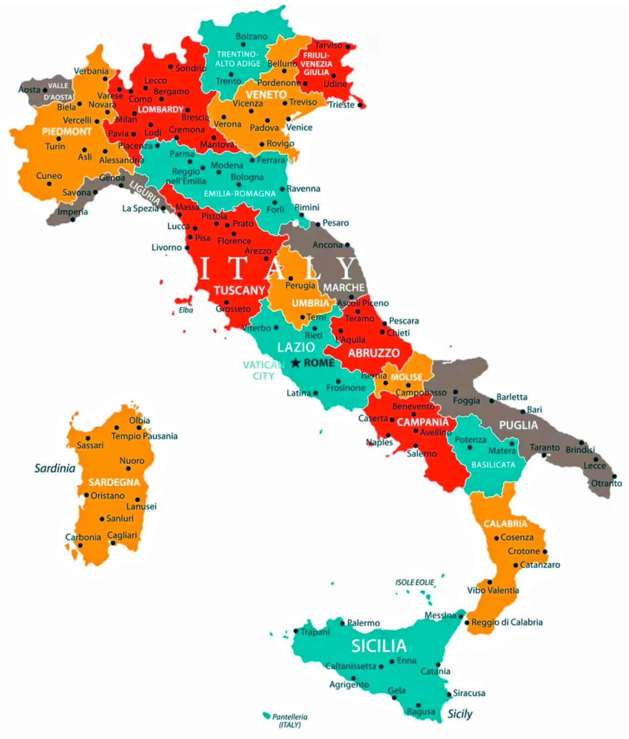 Italy regions cities map