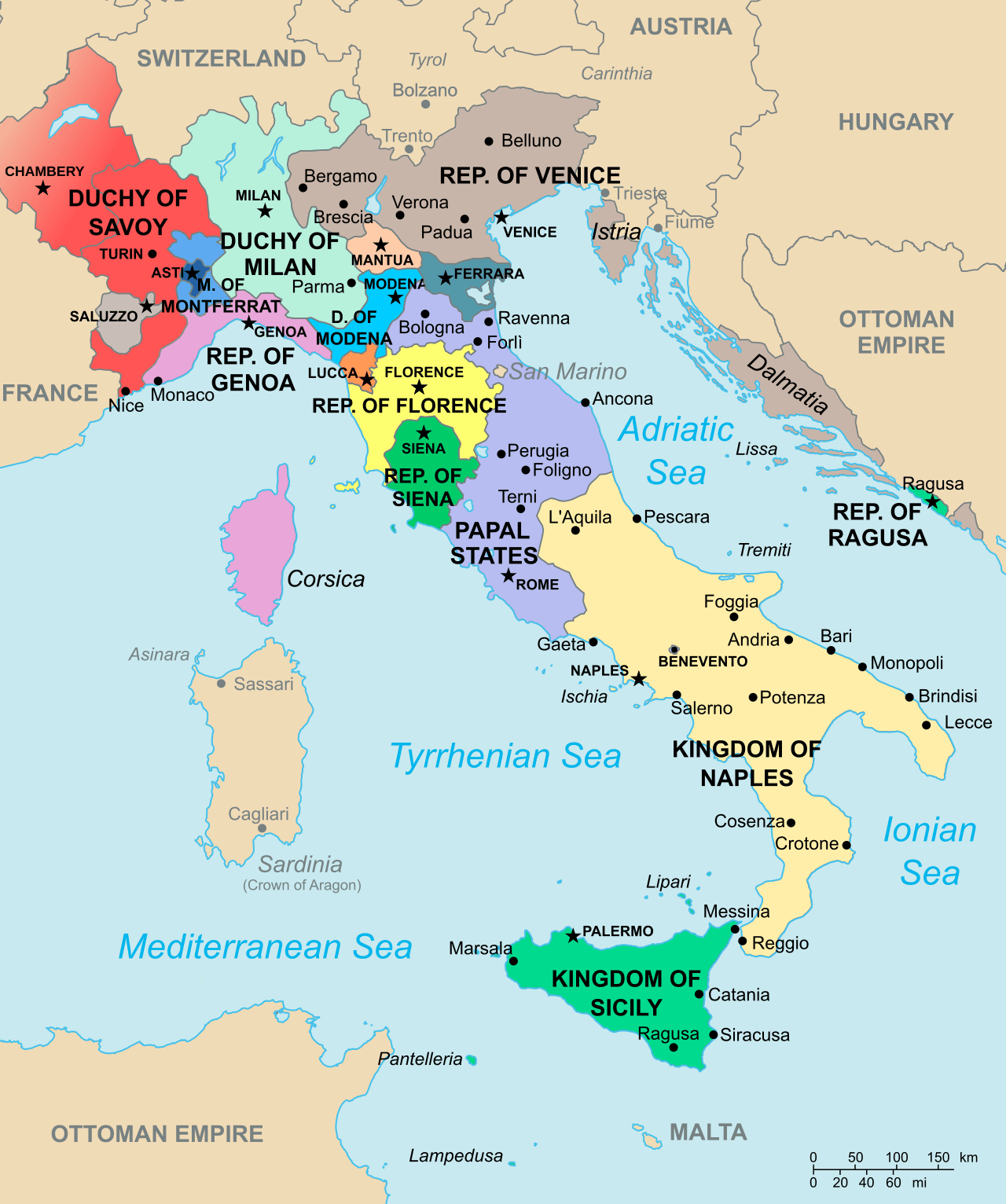 Italy regions map with cities