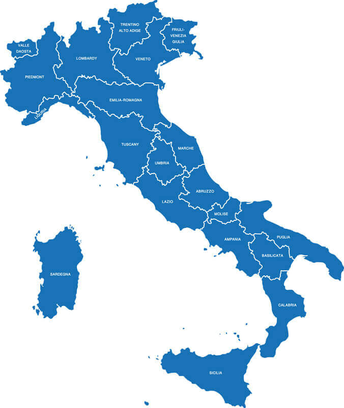 Italy regions map with islands