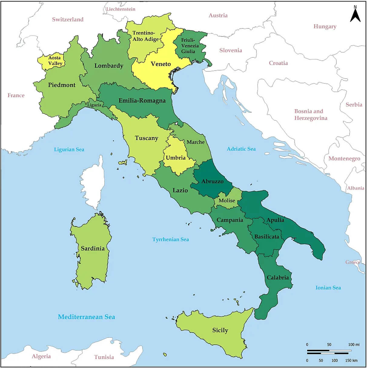 Map of Italy regions with cities