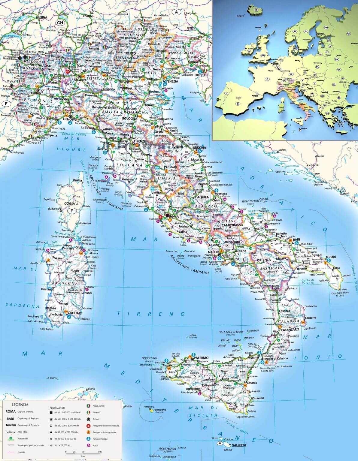 Italy detailed transportation map