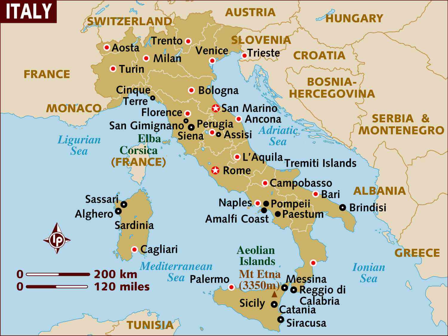 Italy high resolution main cities map